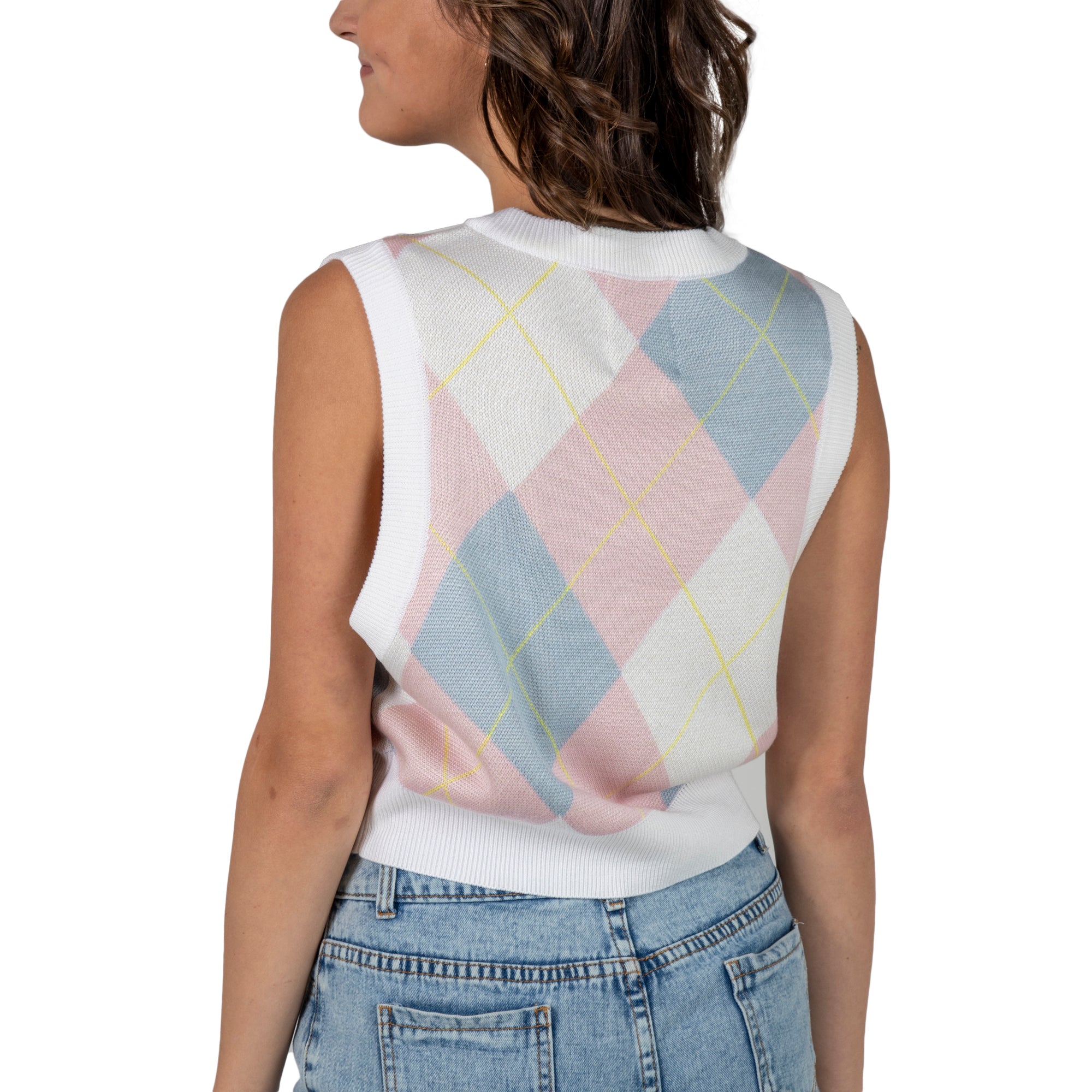 Hello Kitty Preppy Kitty White Sleeveless Pastel Argyle Women's Sweater Vest