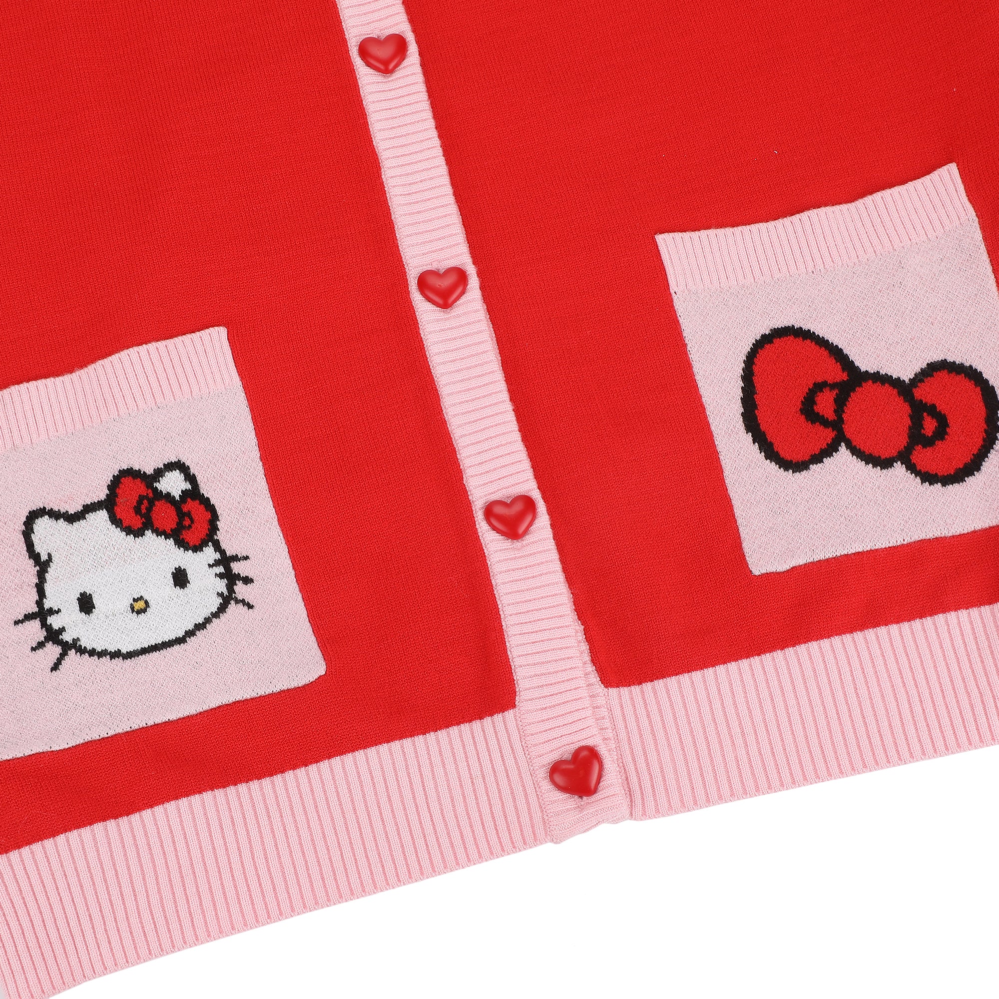 Hello Kitty Character Face & Bow Women's Red Long Sleeve Cardigan Sweater