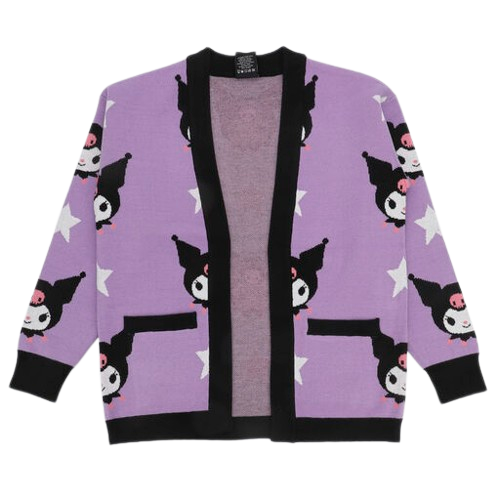 Kuromi Stars All-Over Print Women's Purple Long Sleeve Cardigan
