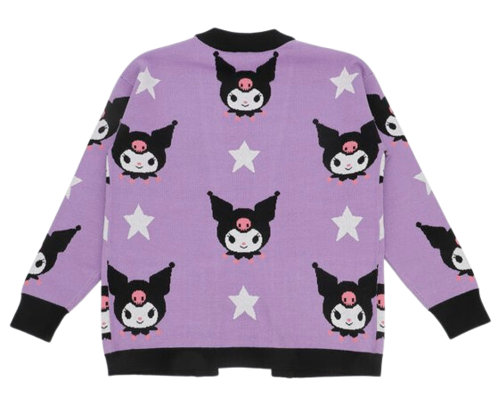 Kuromi Stars All-Over Print Women's Purple Long Sleeve Cardigan