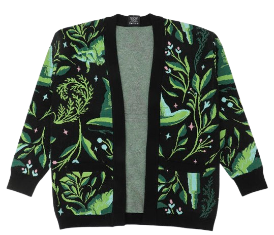 Wicked Witch Hat All-Over Print Women's Black Long Sleeve Cardigan