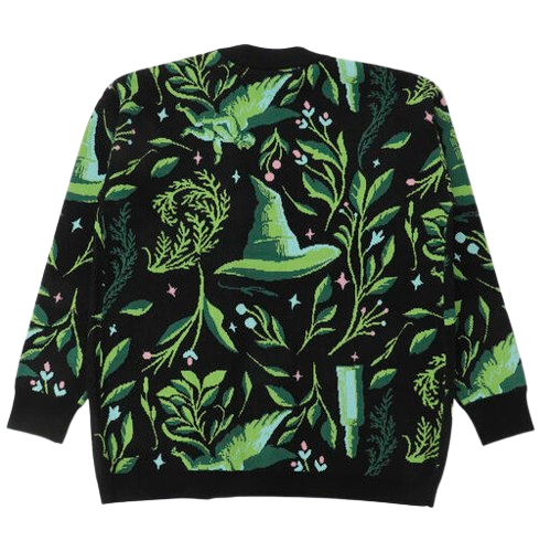 Wicked Witch Hat All-Over Print Women's Black Long Sleeve Cardigan