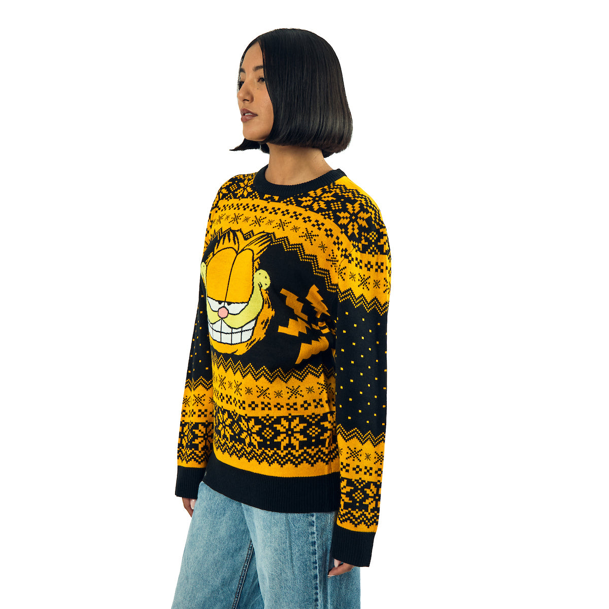 Garfield Character Face Long Sleeve Men's Orange & Black Christmas Sweatshirt