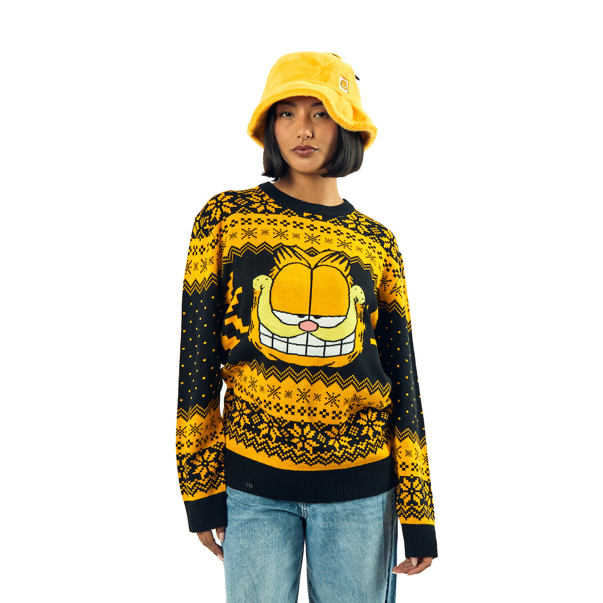 Garfield Character Face Long Sleeve Men's Orange & Black Christmas Sweatshirt