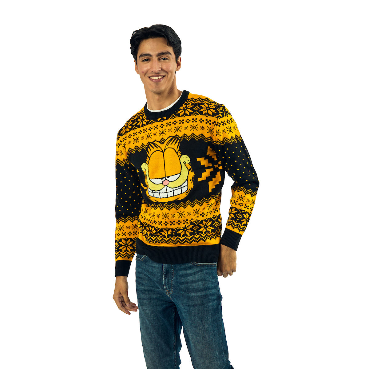 Garfield Character Face Long Sleeve Men's Orange & Black Christmas Sweatshirt