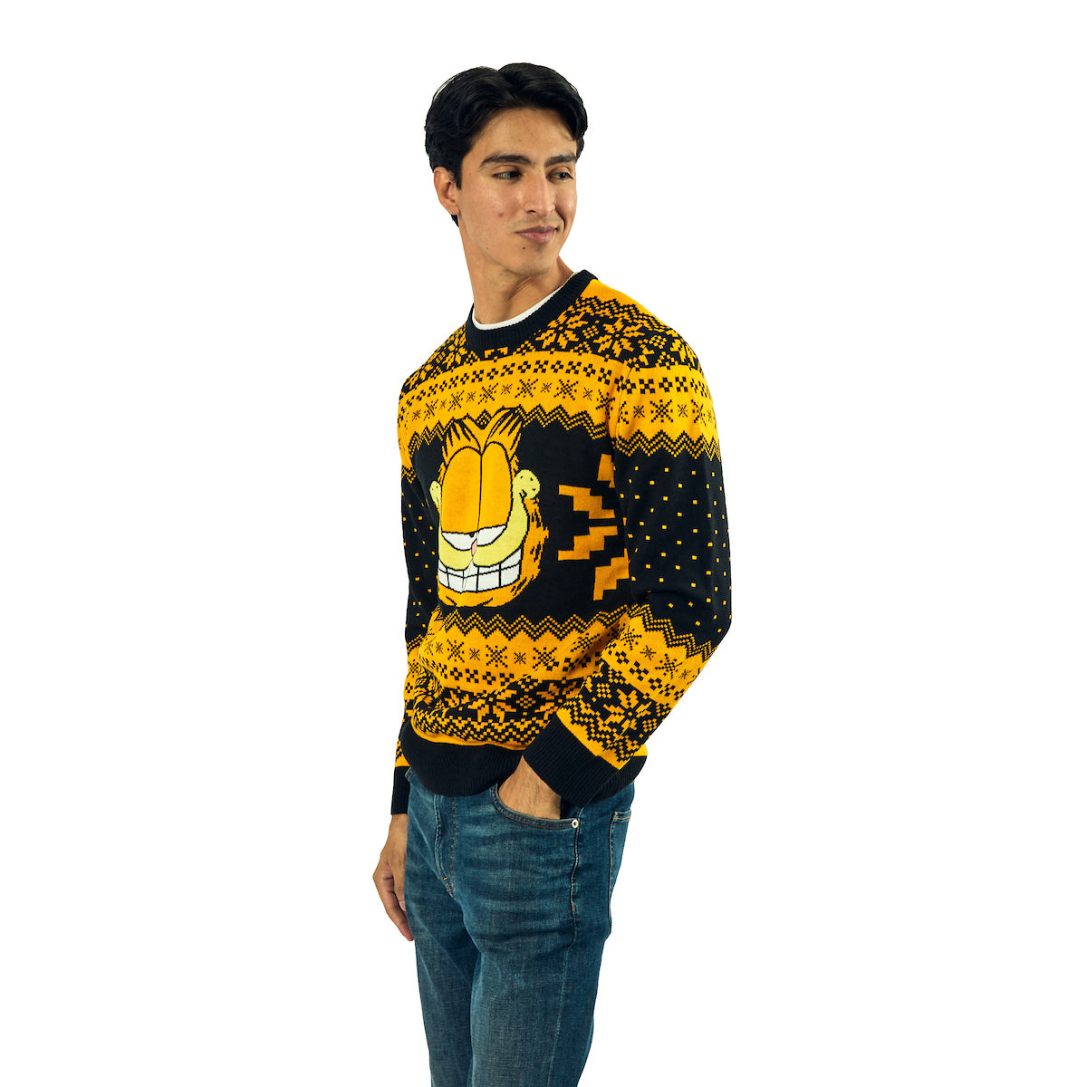 Garfield Character Face Long Sleeve Men's Orange & Black Christmas Sweatshirt
