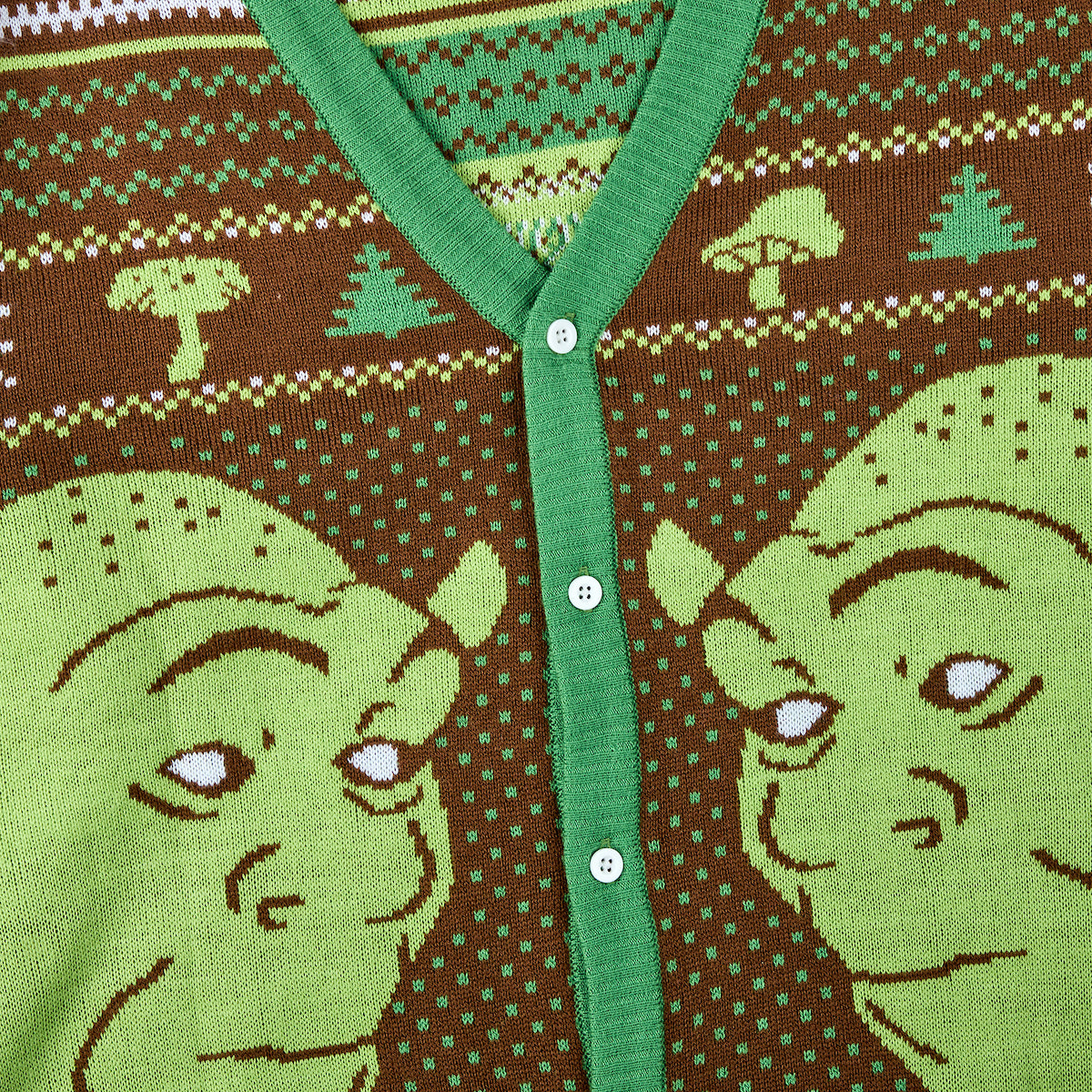 Shrek Character Faces Long Sleeve Men's Brown & Green Christmas Sweater