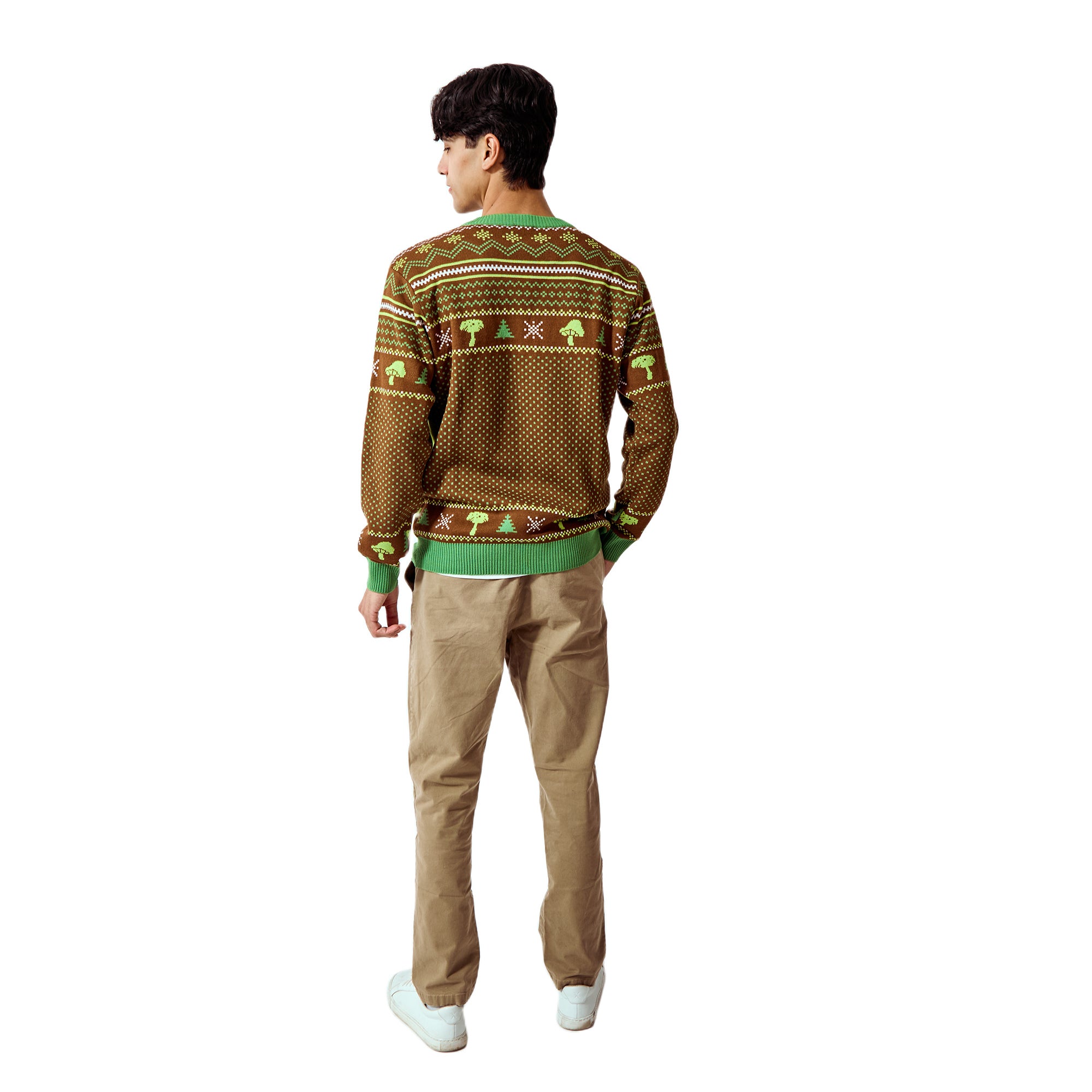 Shrek Character Faces Long Sleeve Men's Brown & Green Christmas Sweater