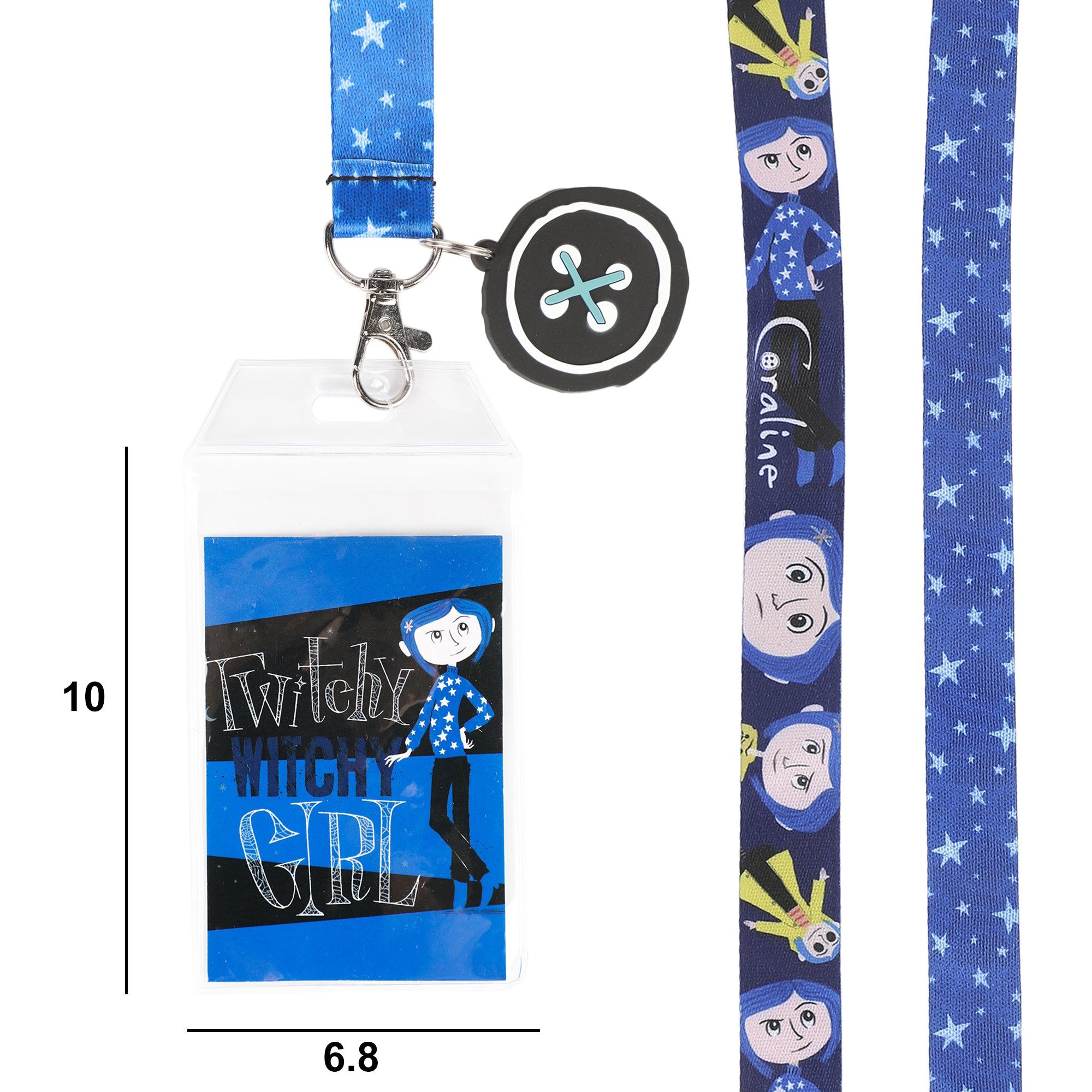 Coraline Twitchy Witchy Girl 22-inch Lanyard with Clear ID Sleeve and Rubber Charm