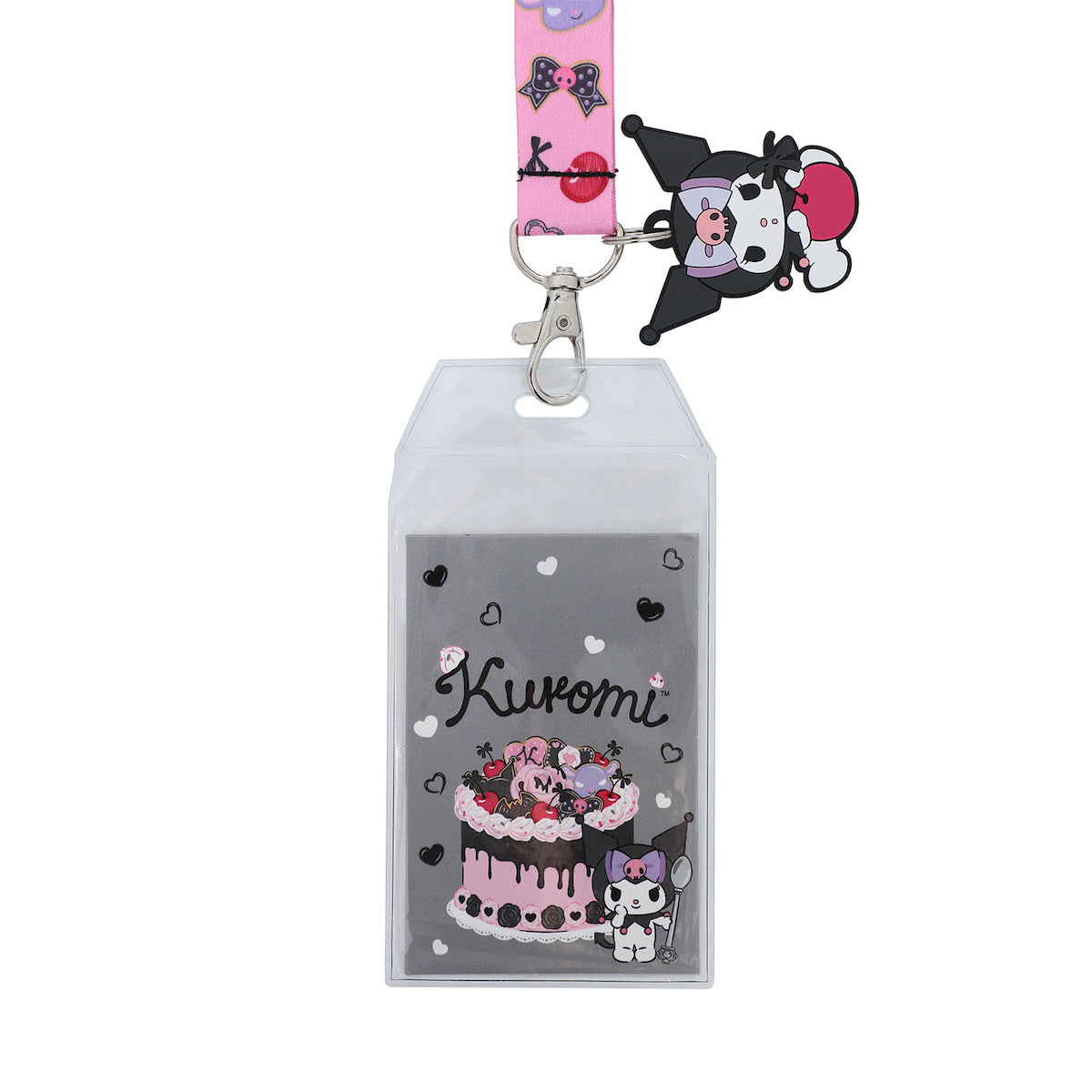 Kuromi Cherries & Cookies 22-Inch Lanyard With Kuromi Charm and Clear ID Sleeve