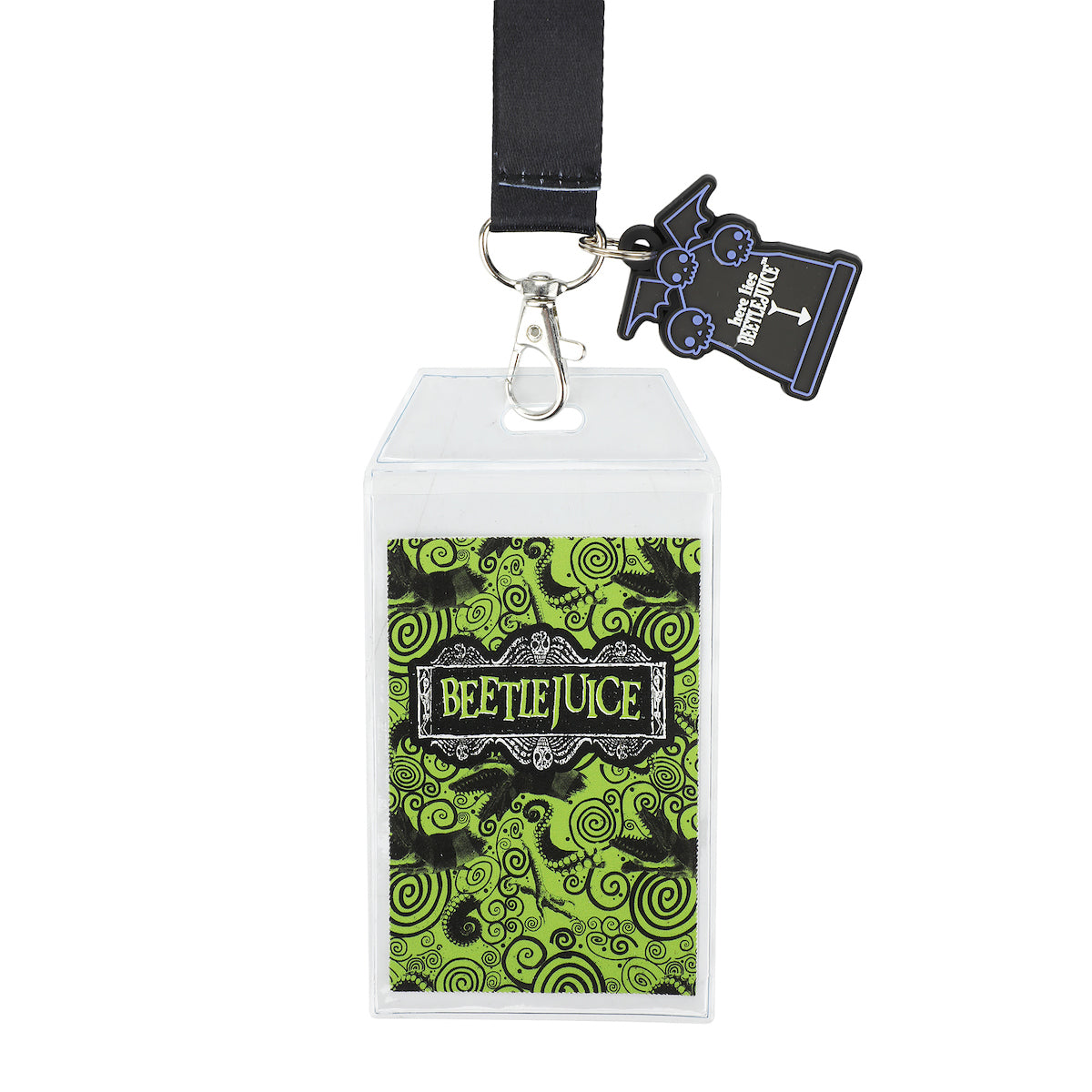 Beetlejuice Green Logo 22-inch Lanyard with Clear ID Sleeve and Rubber Charm