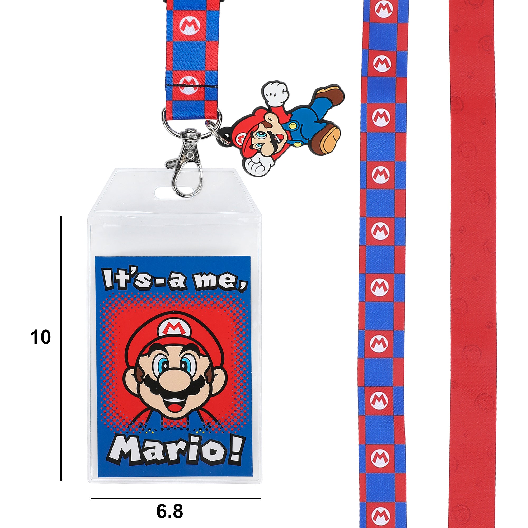 Super Mario Bros. It's-a-Me Mario 22-inch Lanyard with Clear ID Sleeve and Rubber Charm