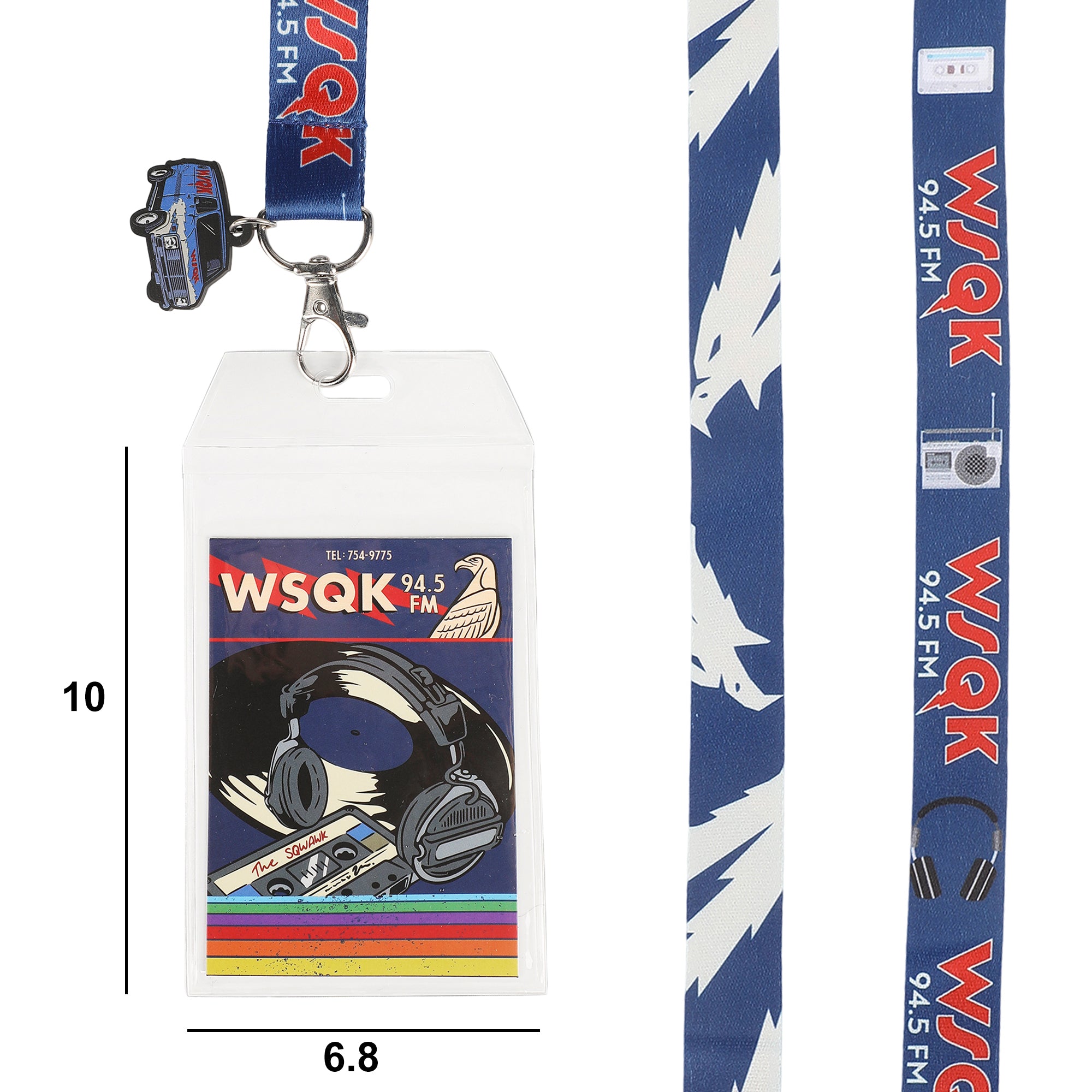 Stranger Things Season 5 WSQK The Eagle 22-inch Lanyard with Clear ID Sleeve and Rubber Charm