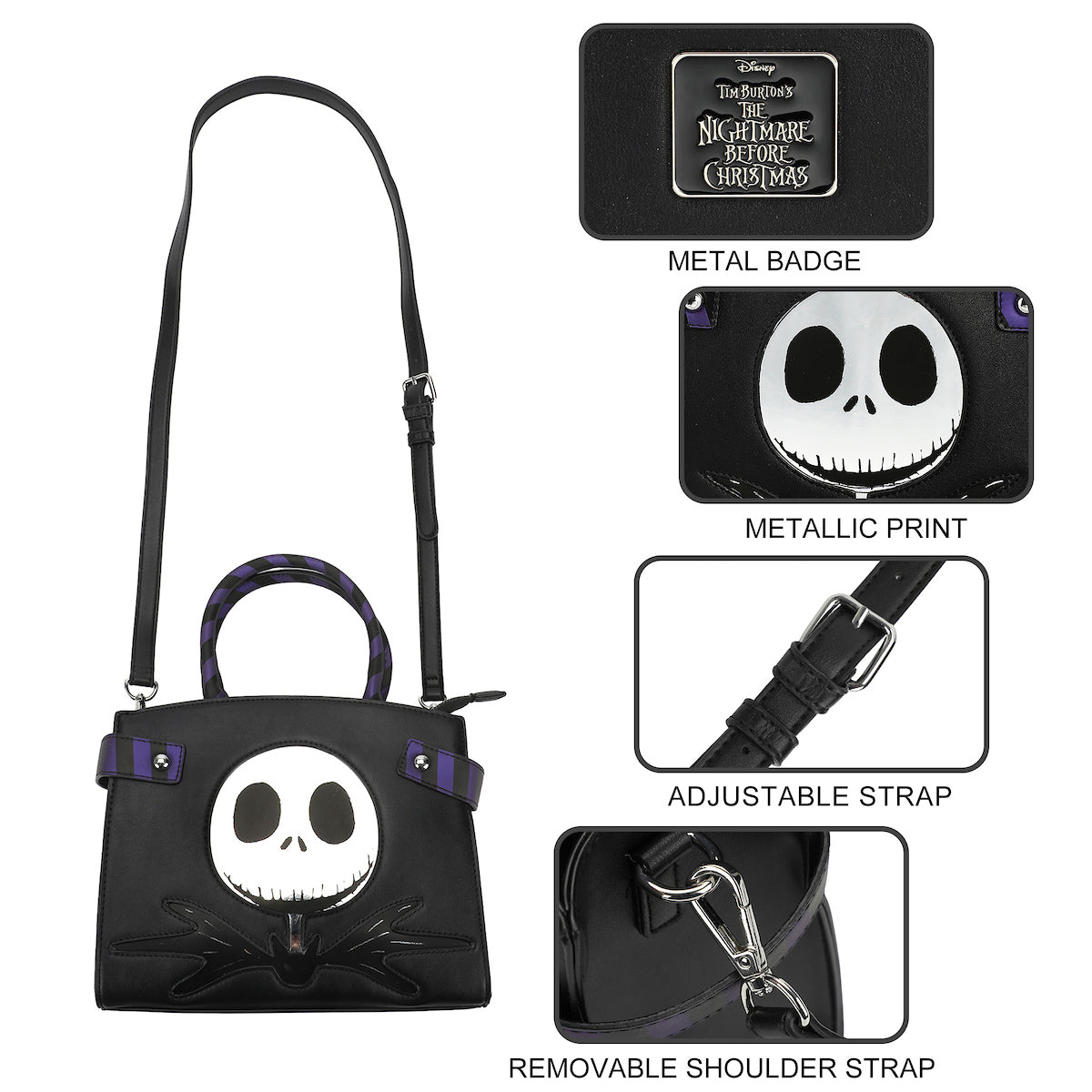 Nightmare Before Christmas Jack Skellington Movie Character Black Purse