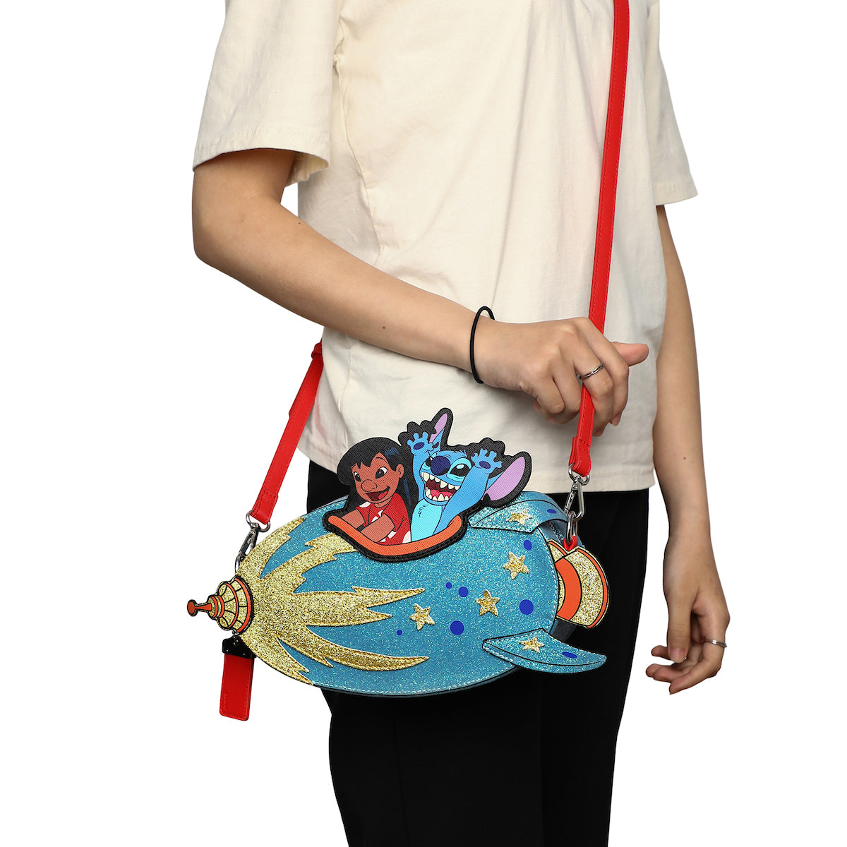 Lilo & Stitch Rocketship Women's Novelty crossbody bag With Glitter Fabric