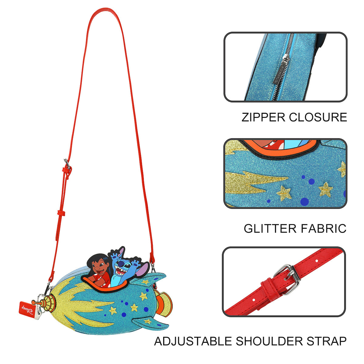 Lilo & Stitch Rocketship Women's Novelty crossbody bag With Glitter Fabric