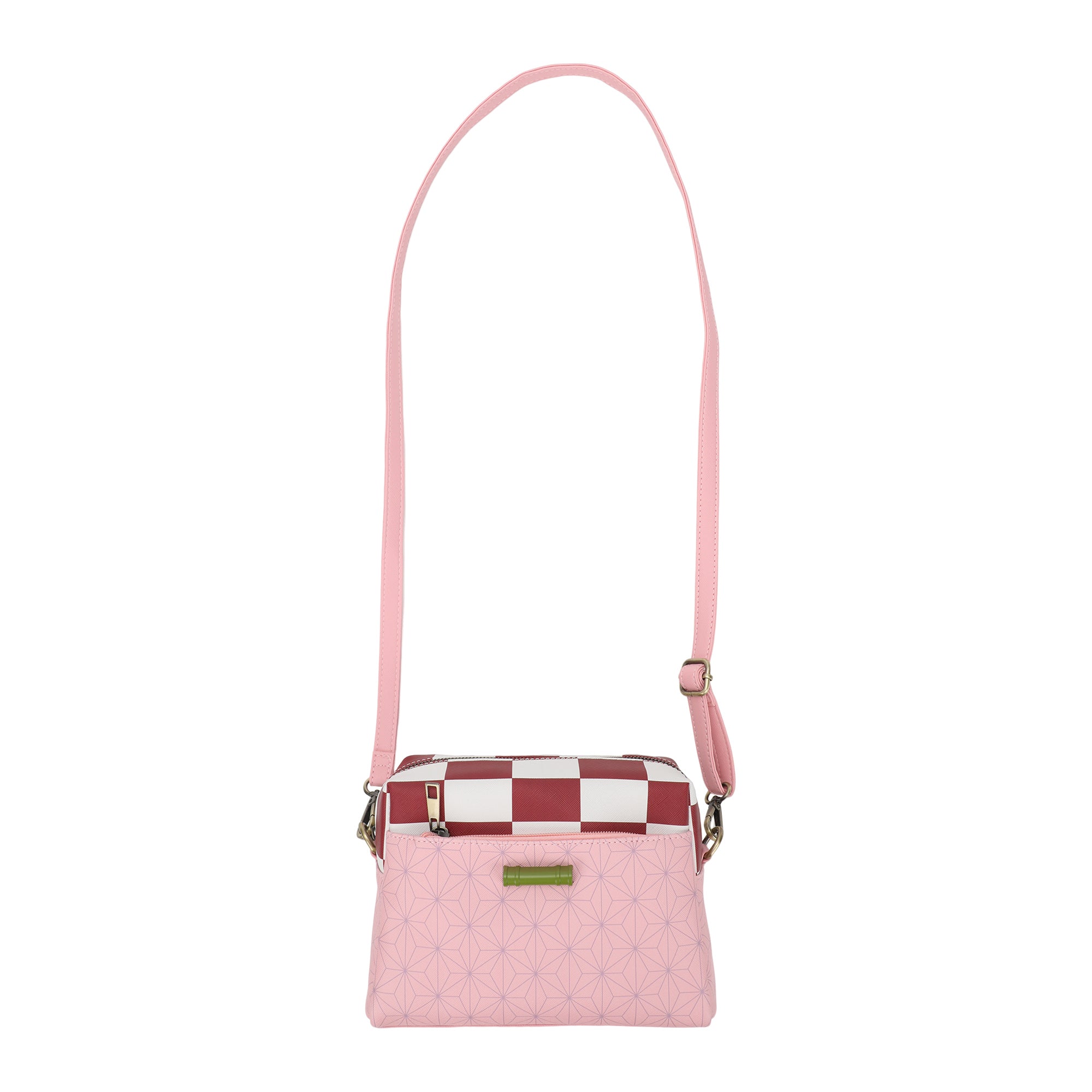 Demon Slayer Nezuko Metal Badge Women's Pink Crossbody Handbag