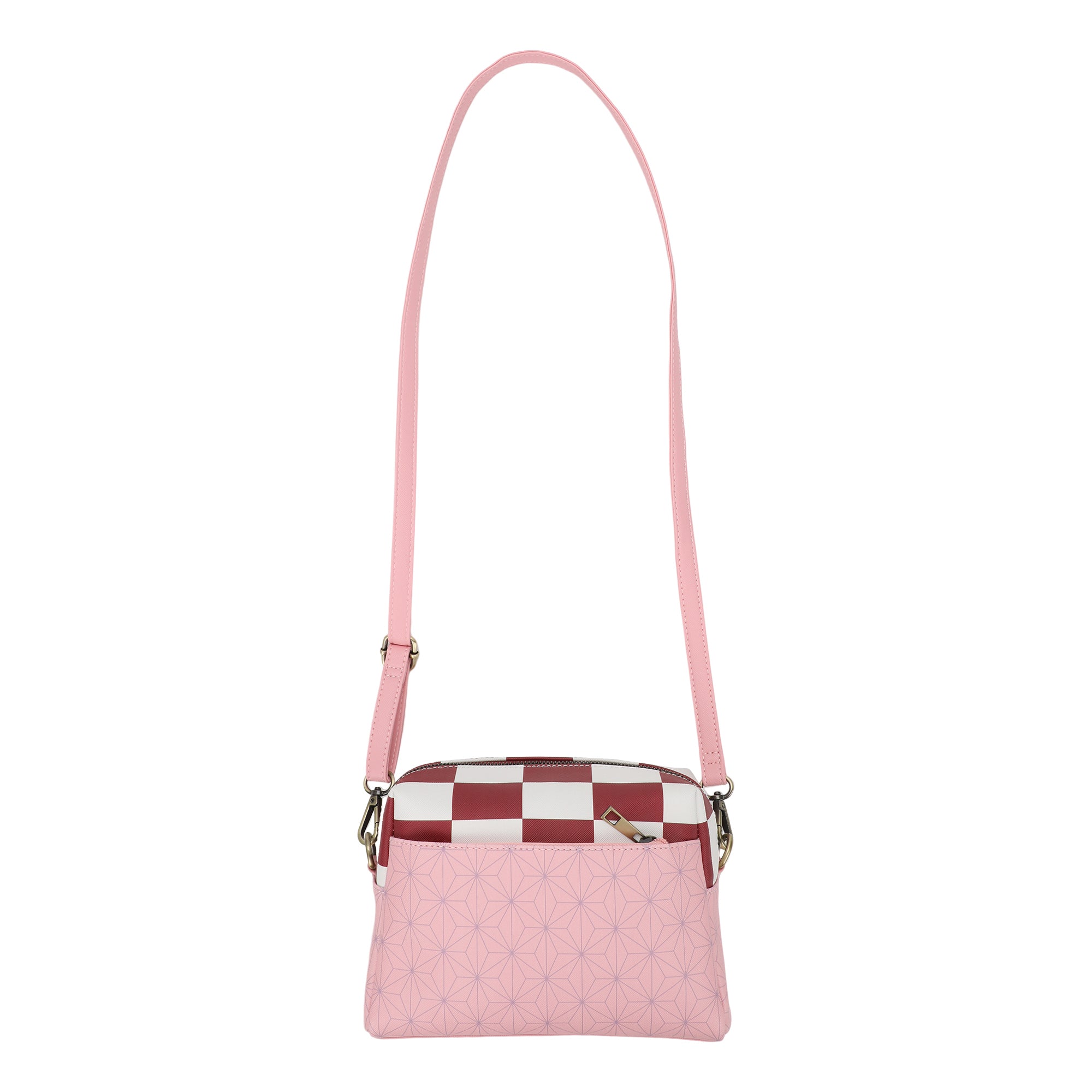 Demon Slayer Nezuko Metal Badge Women's Pink Crossbody Handbag