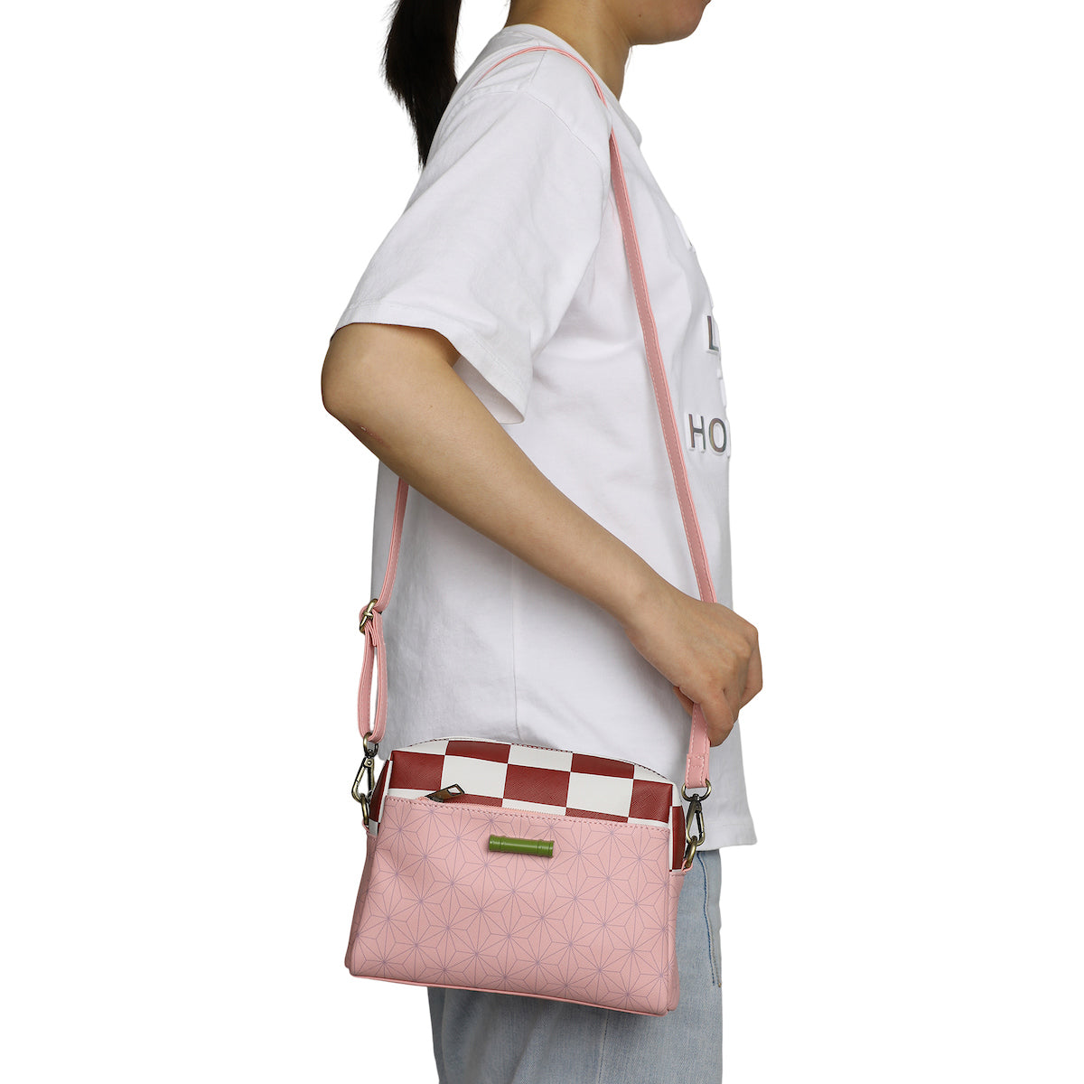 Demon Slayer Nezuko Metal Badge Women's Pink Crossbody Handbag
