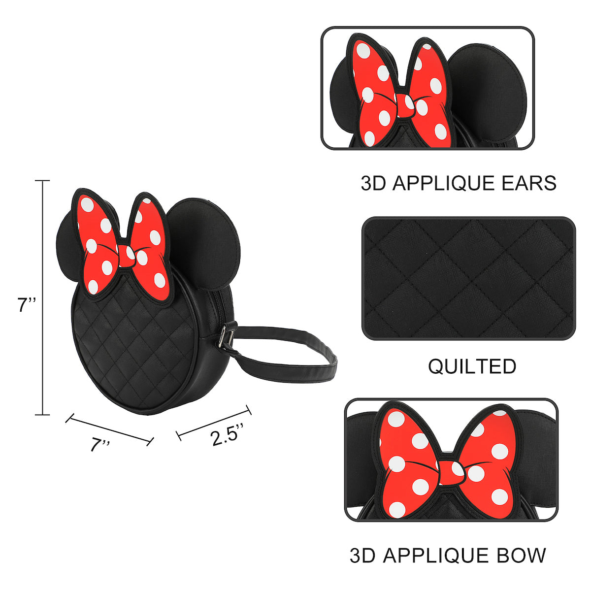 Minnie Mouse Ears 18 Cm Quilted PU Crossbody Bag