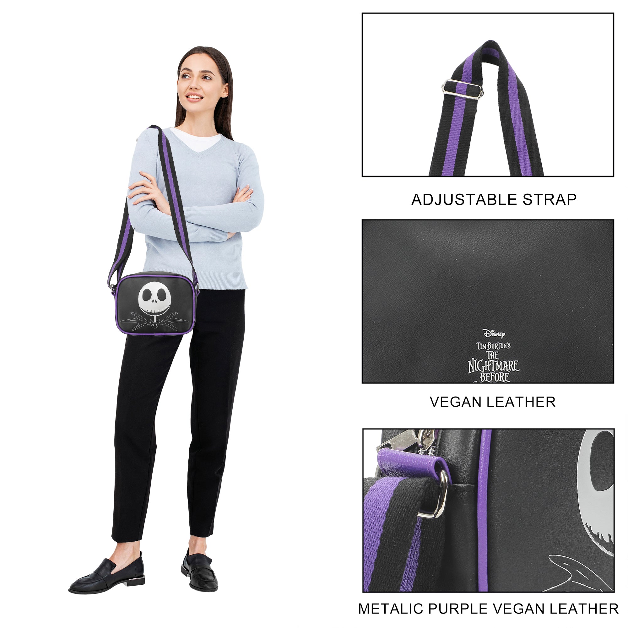 Nightmare Before Christmas Jack Skellington Black 7" Crossbody Bag