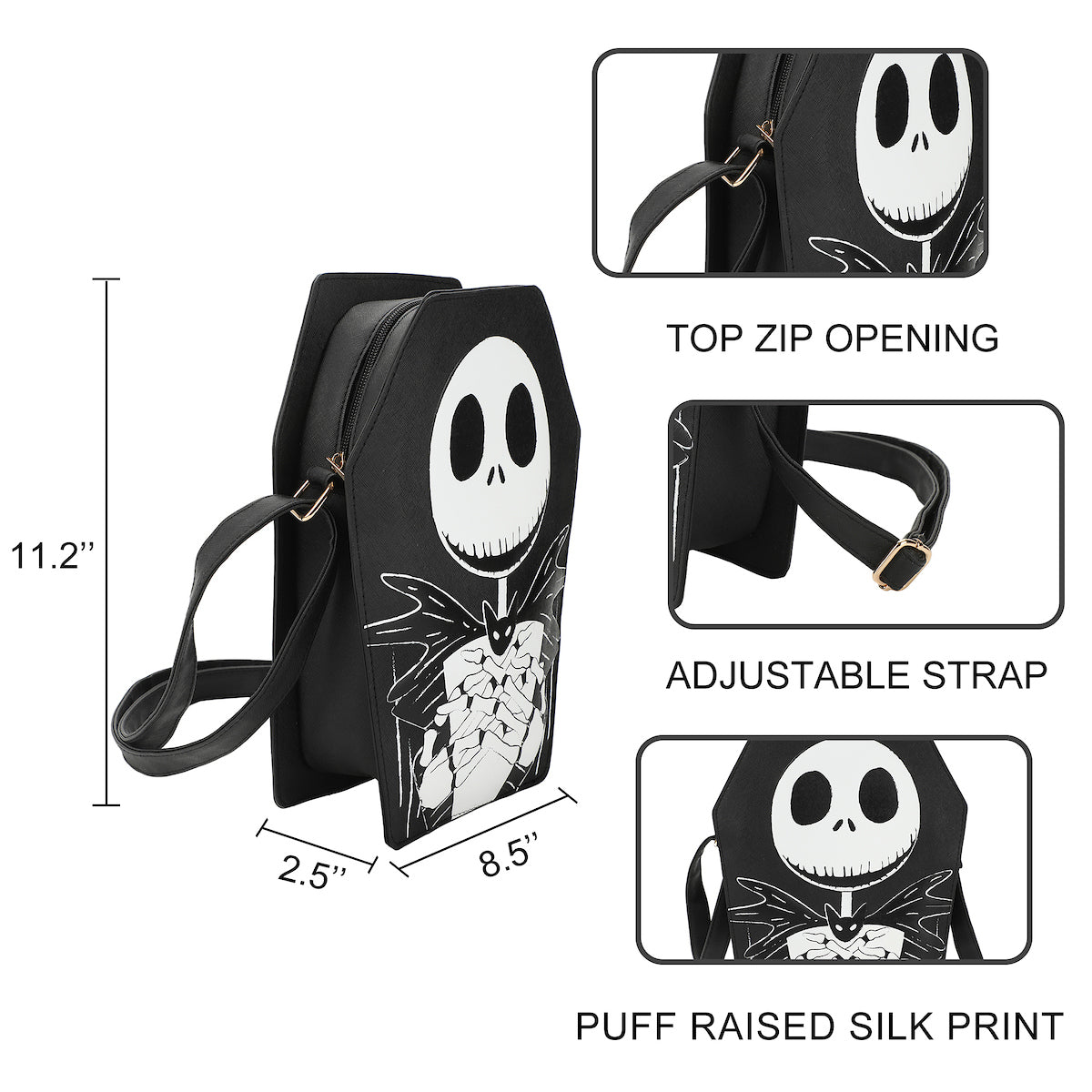 Nightmare Before Christmas Jack Skellington Coffin 11" Crossbody Bag