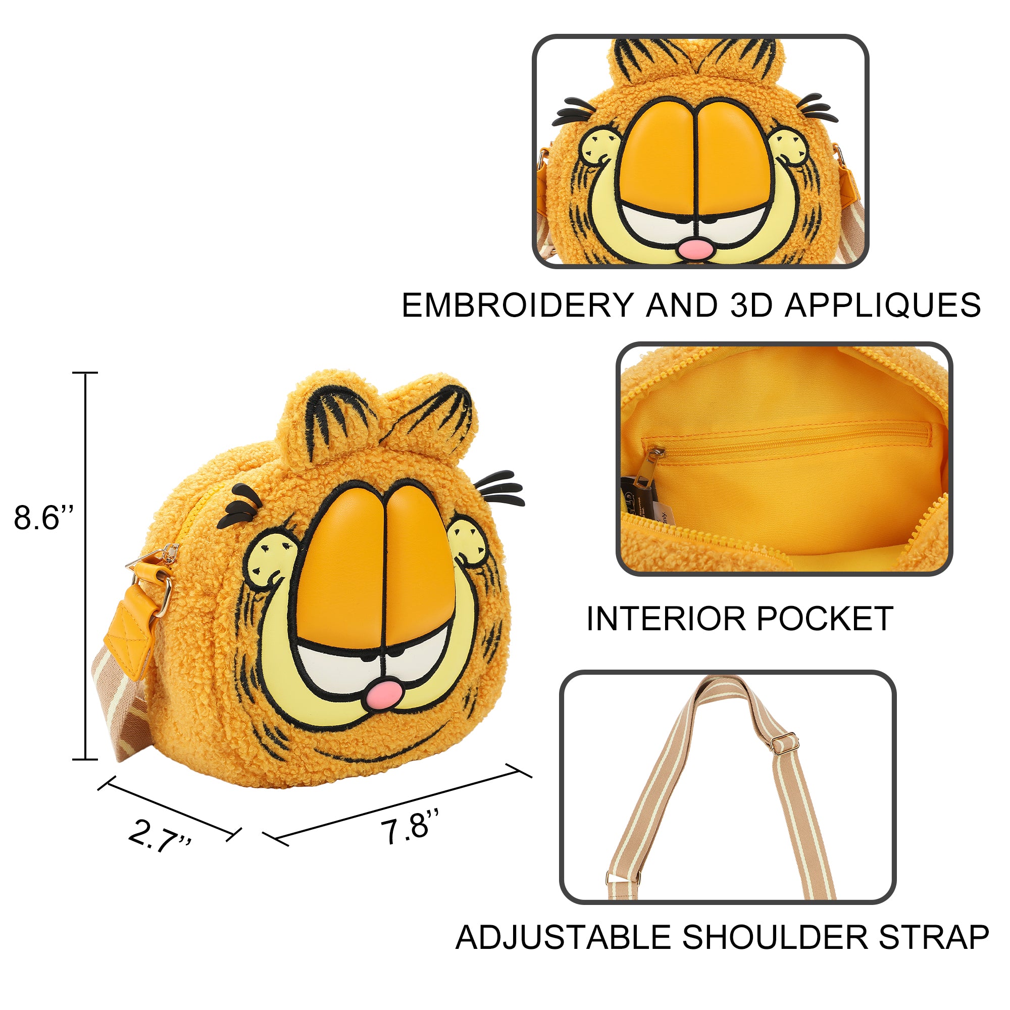 Garfield 3D Character Plush Women's Crossbody Bag