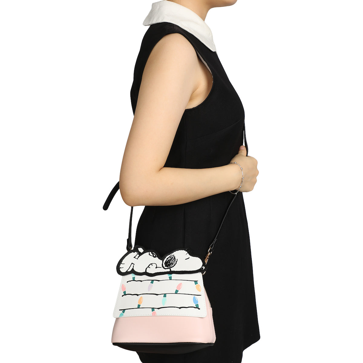 Peanuts Snoopy Christmas Dog House Pink 7.75" Dome Crossbody Bag