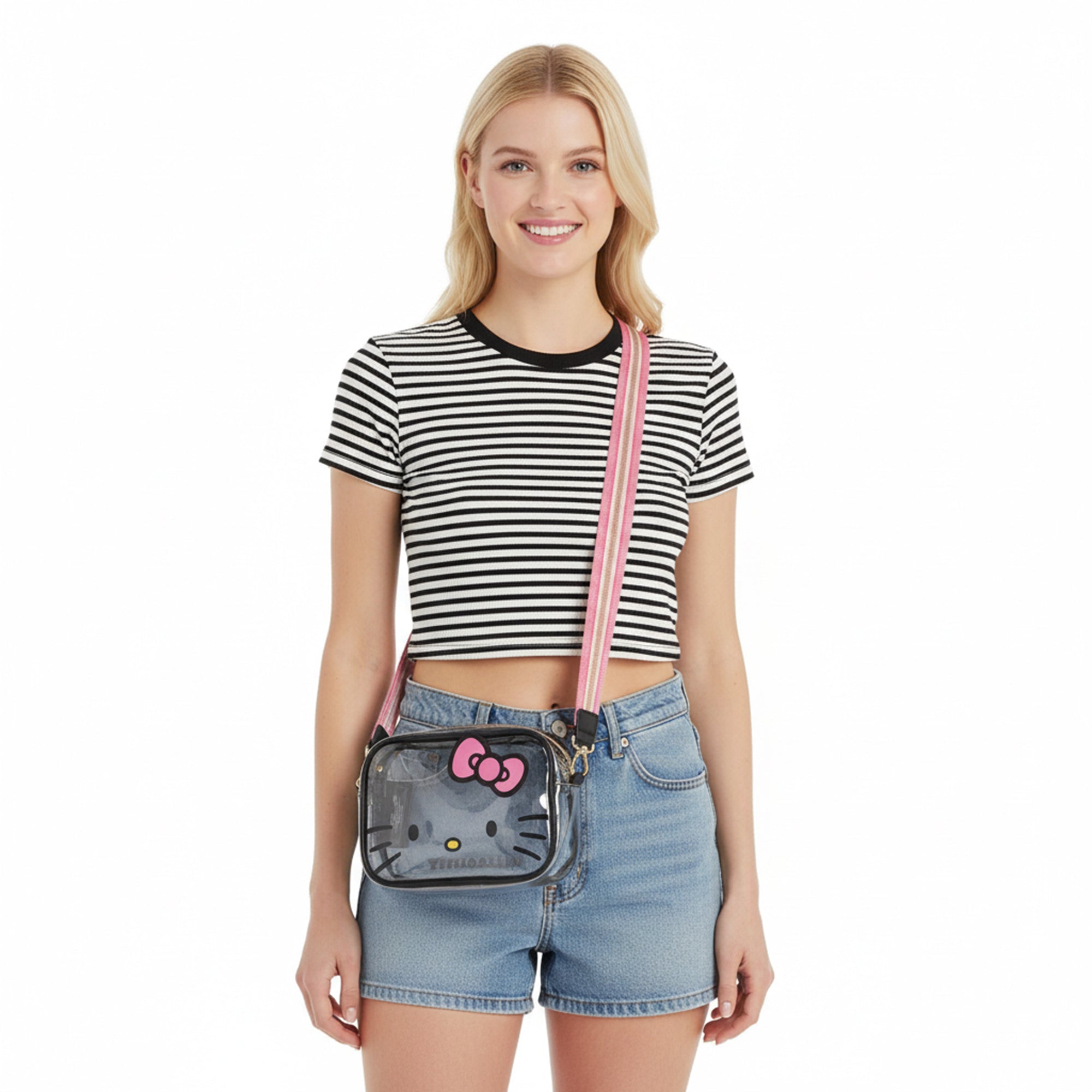 Sanrio Hello Kitty Clear Crossbody Bag with 3D Bow and Adjustable Strap