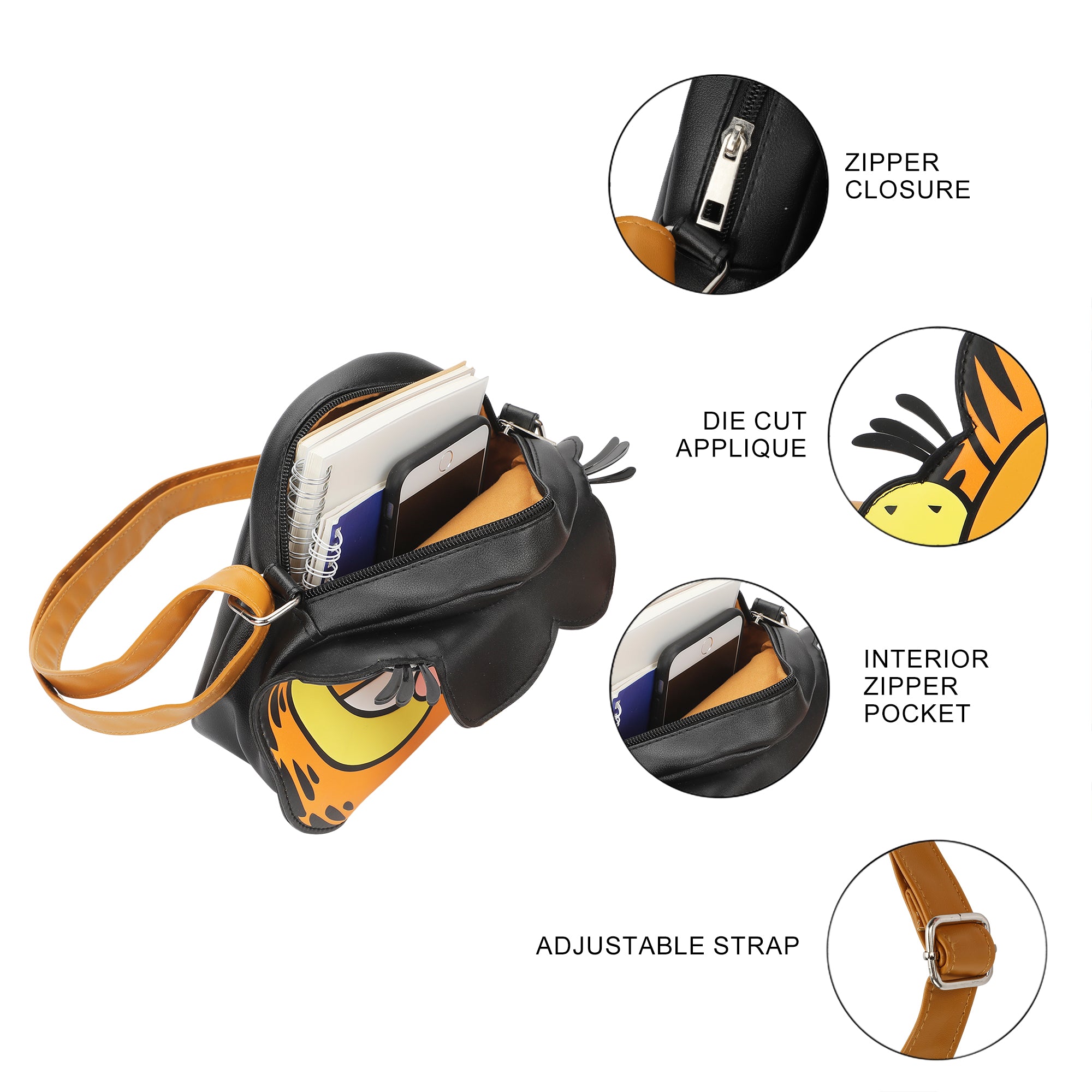 Garfield Sticking Tongue Out Orange 10" Novelty Crossbody Bag