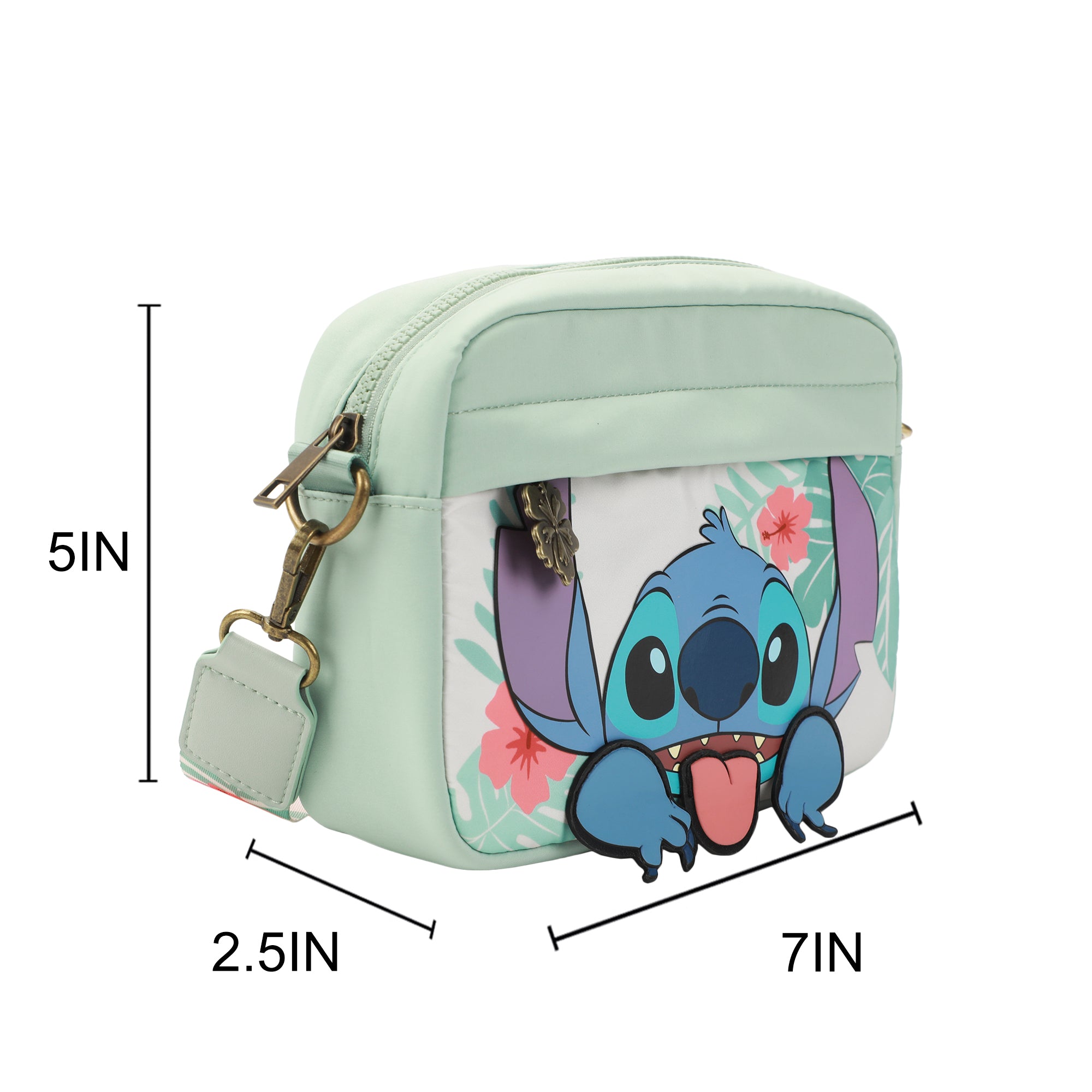 Disney Stitch Floral Print Green 7" Crossbody Bag