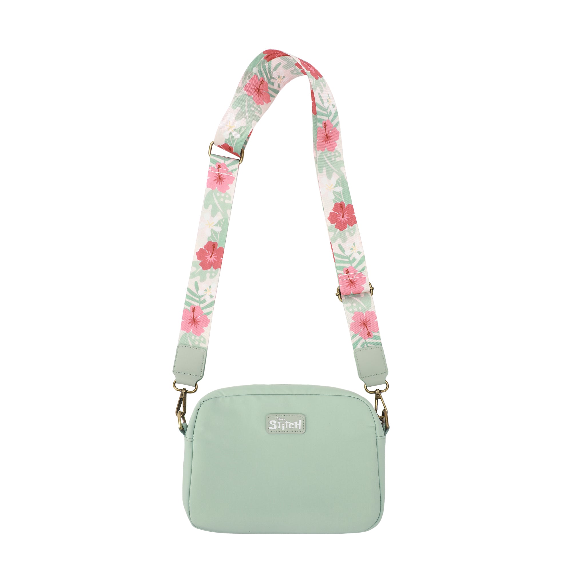 Disney Stitch Floral Print Green 7" Crossbody Bag