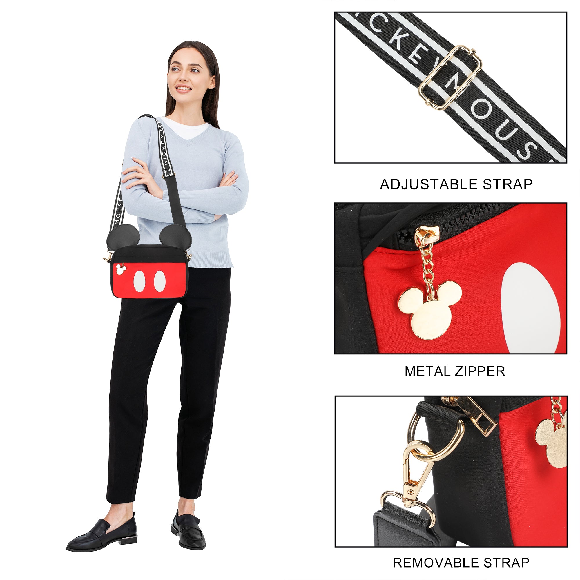 Disney Mickey Mouse Ears & Shorts Black 7" Crossbody Bag