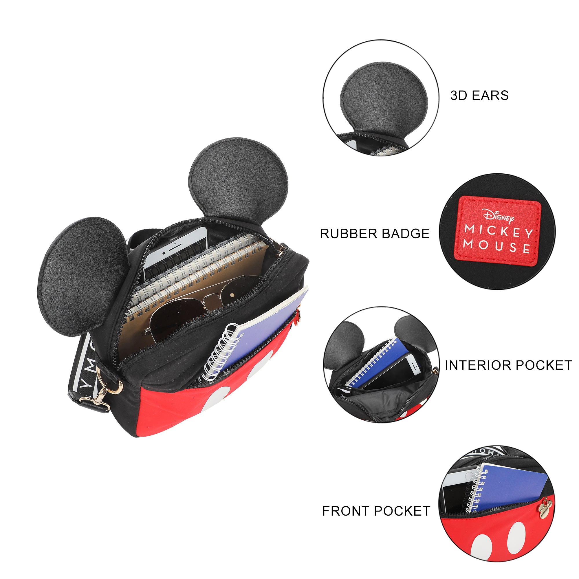 Disney Mickey Mouse Ears & Shorts Black 7" Crossbody Bag