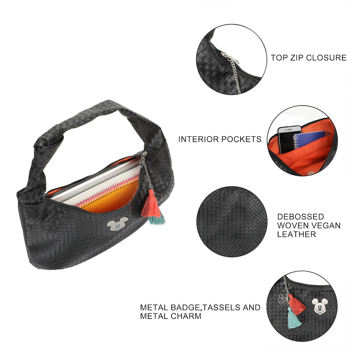 Disney Mickey Mouse Metal Badge16" Womens Handbag