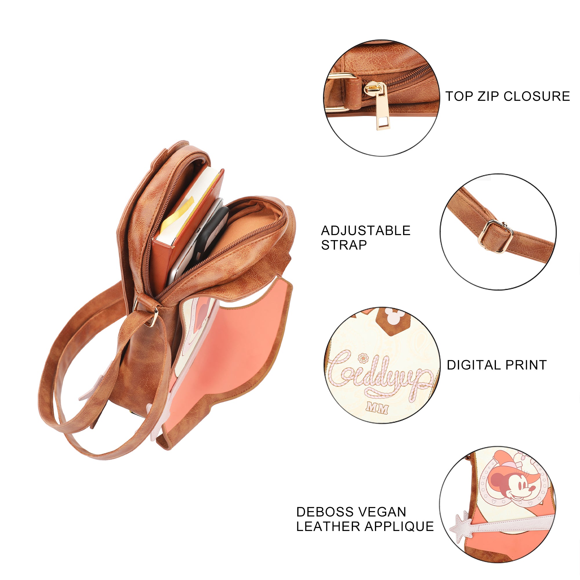 Minnie Mouse Classic Giddyup Cowgirl Boot 11.6" Crossbody Bag