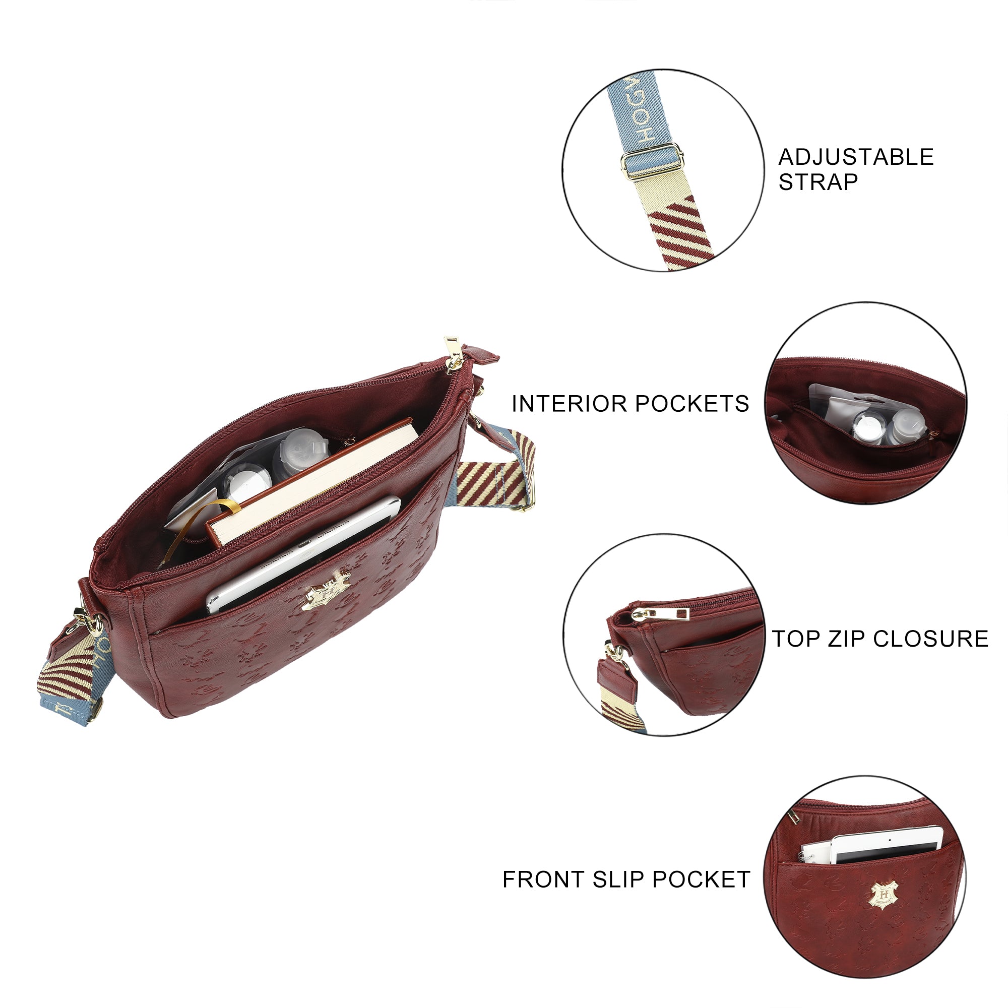 Harry Potter Hogwarts Crest 9.75" Women's Maroon Crossbody Bag