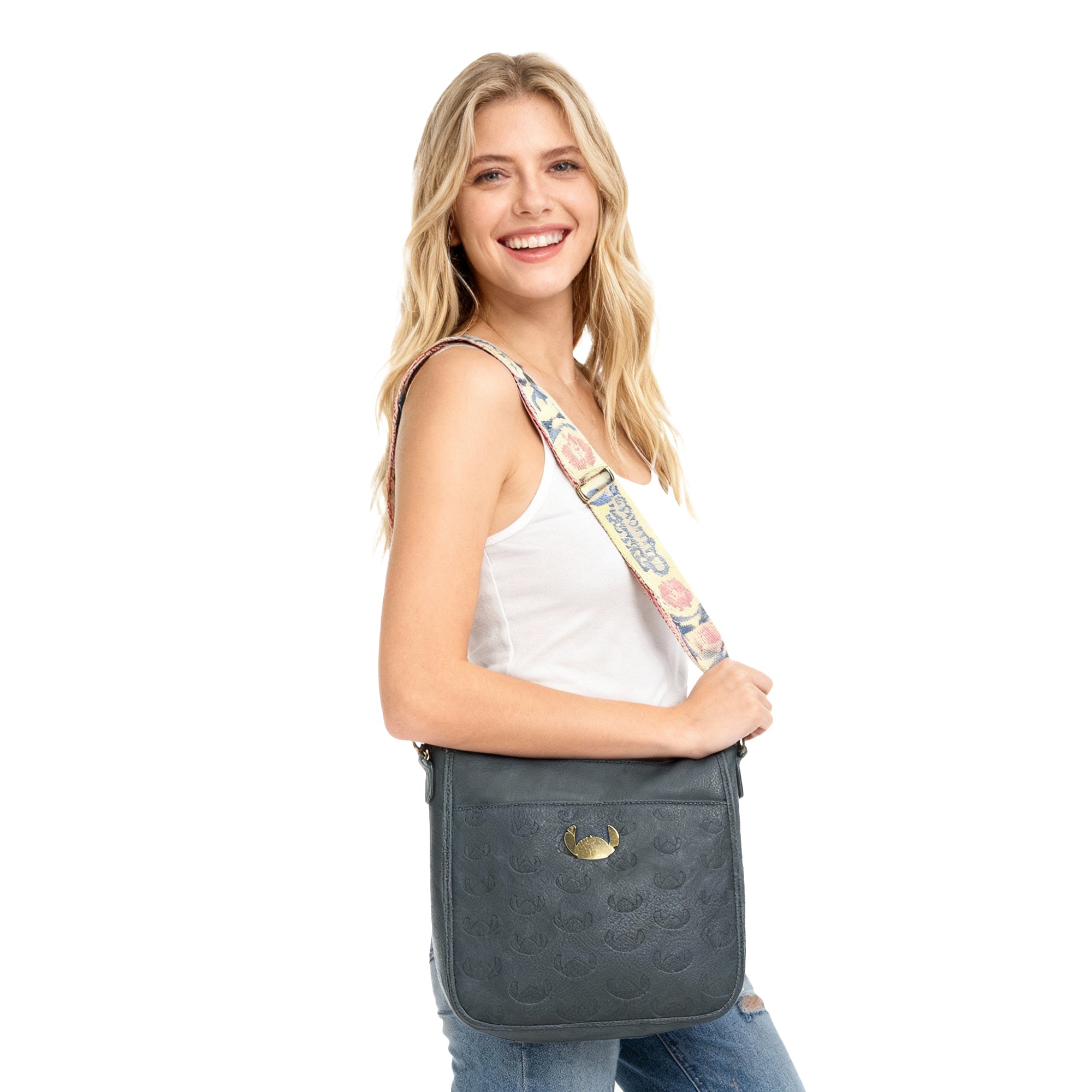 Lilo & Stitch Stitch Badge 9.75" Women's Blue Crossbody Bag