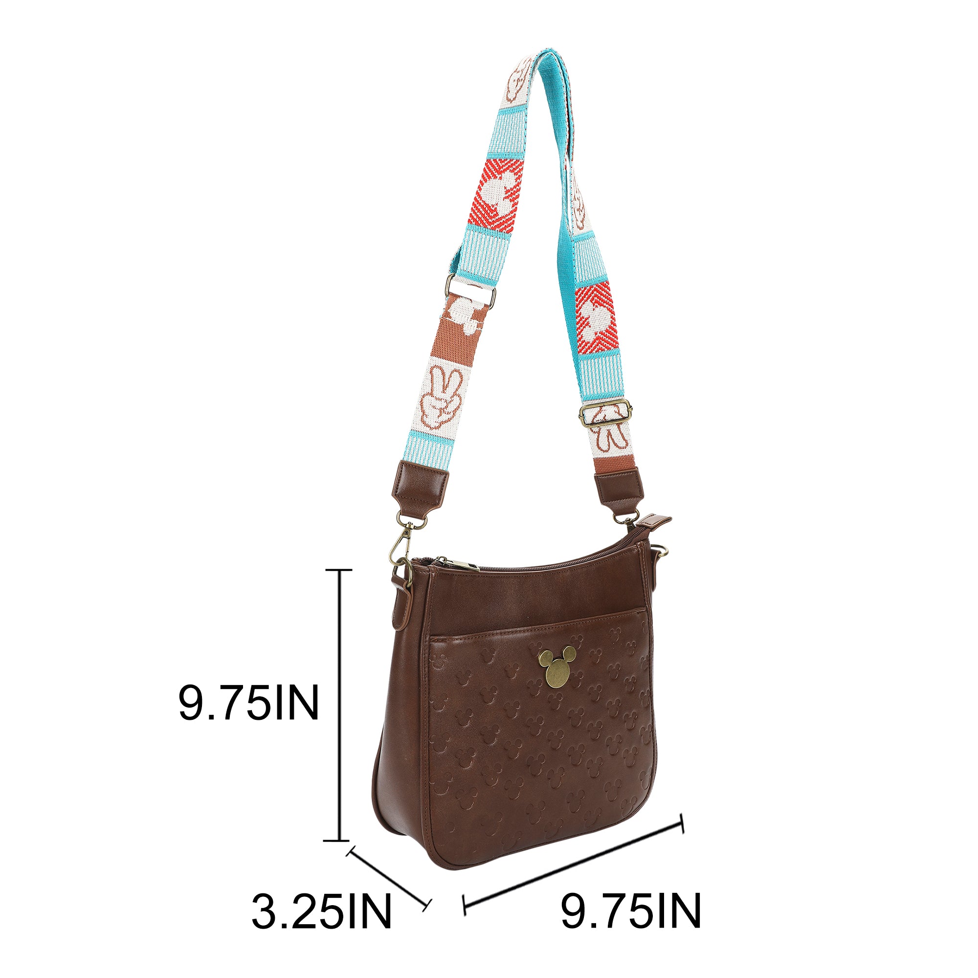 Disney Mickey Mouse Character Ears 9.75" Women's Brown Crossbody Bag