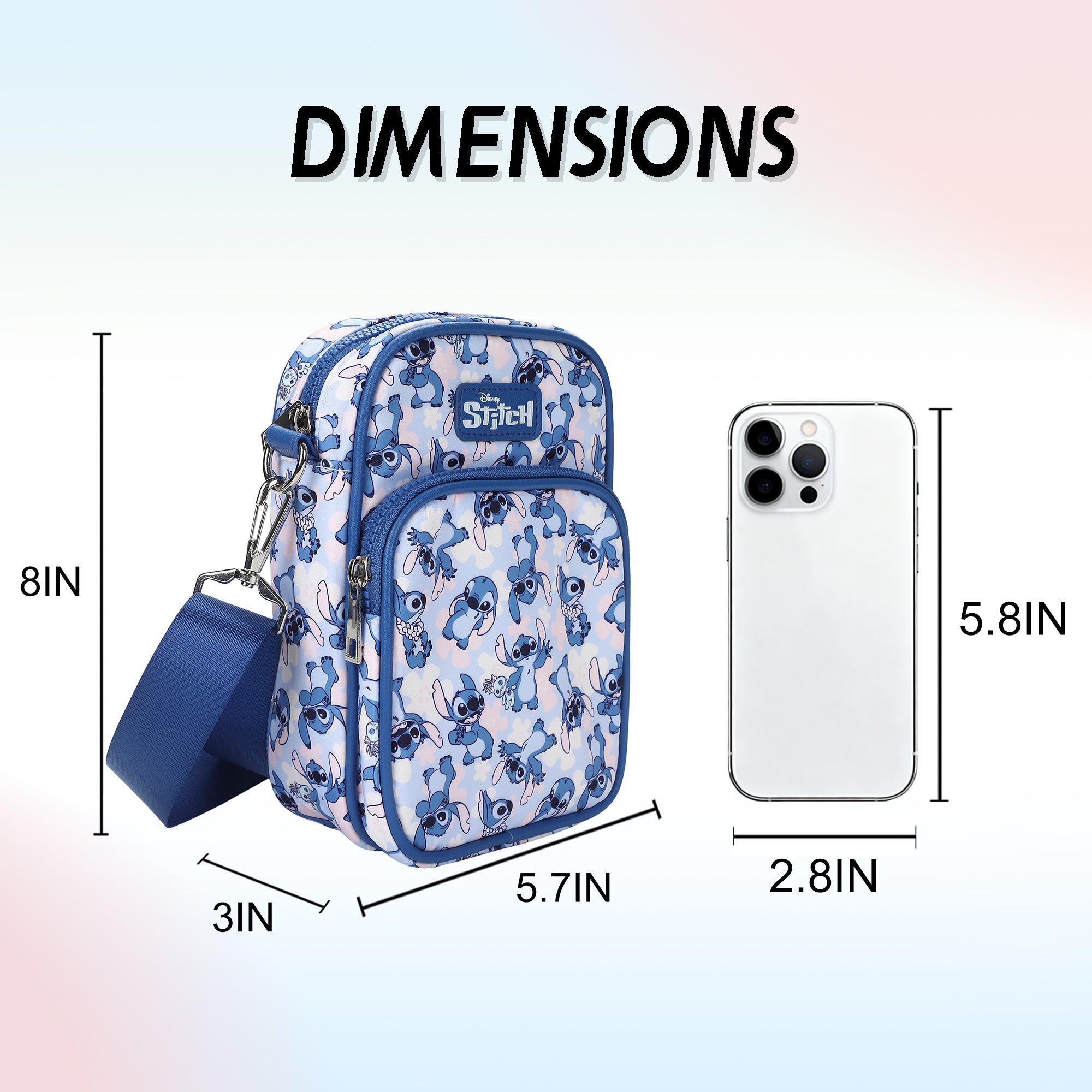 Lilo & Stitch Messenger 8" Handbag with Front Pocket for Women