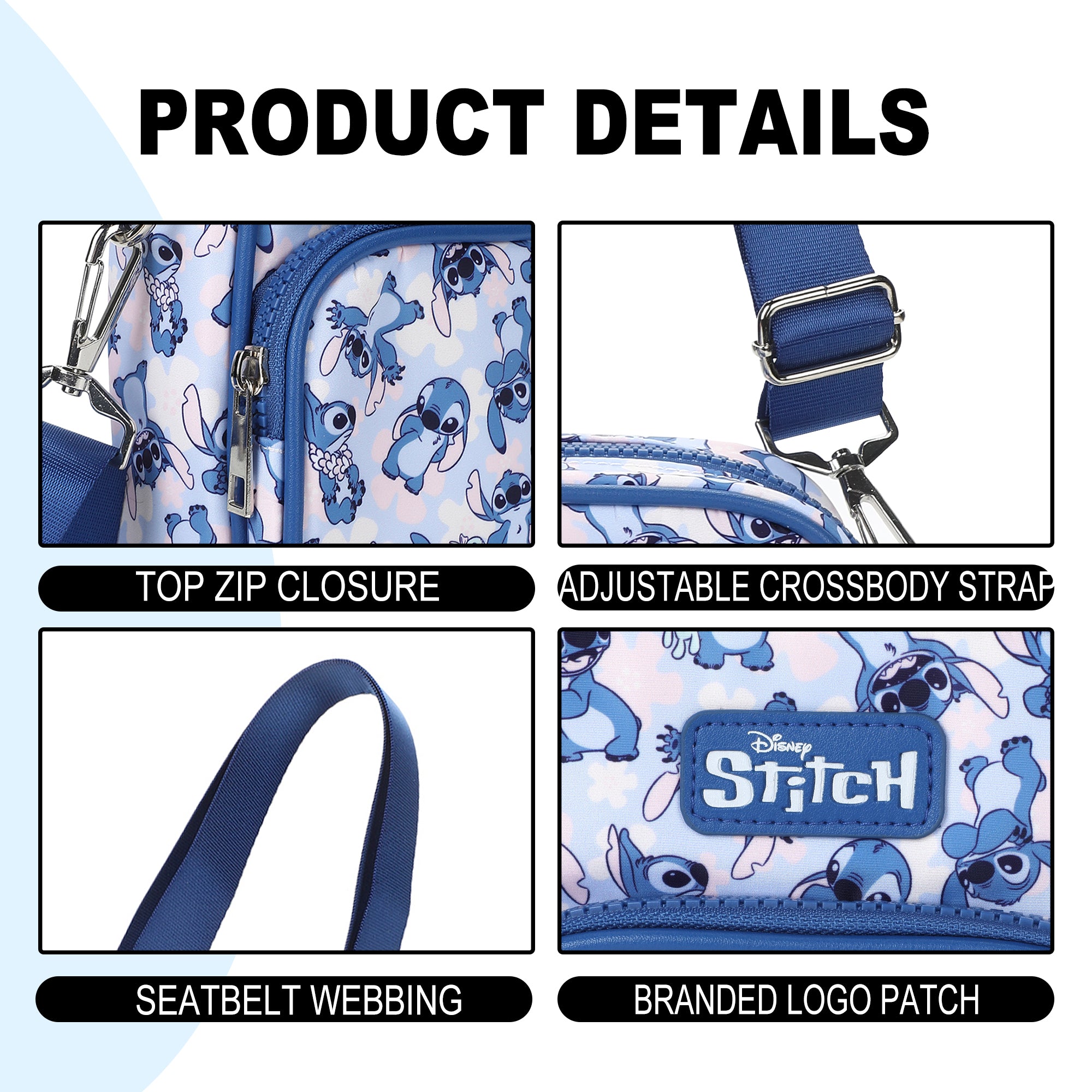 Lilo & Stitch Messenger 8" Handbag with Front Pocket for Women
