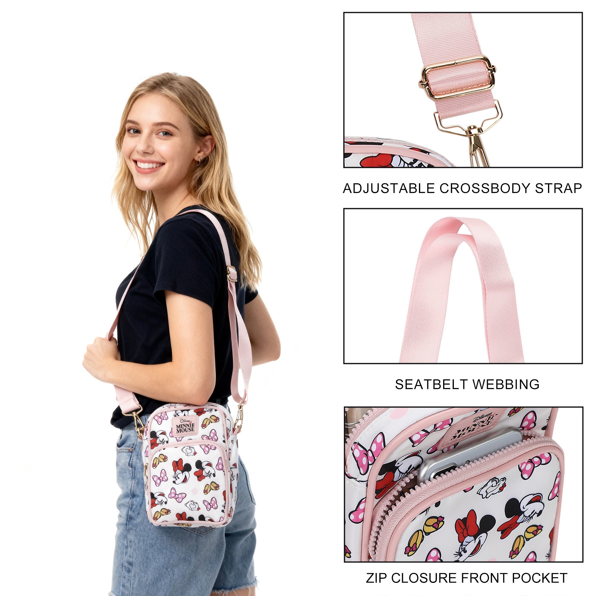 Minnie Mouse Classic Messenger 8" Handbag with Front Pocket
