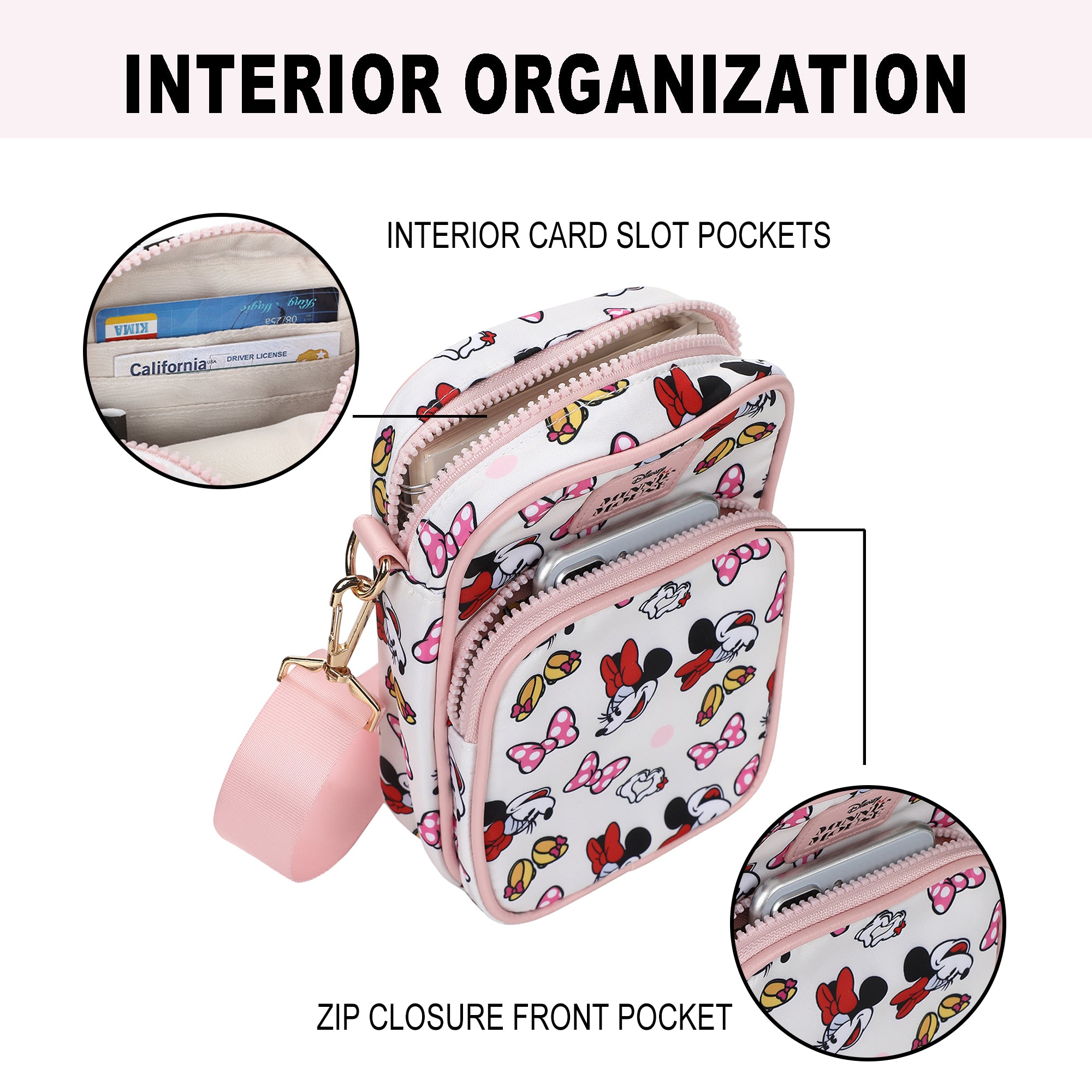 Minnie Mouse Classic Messenger 8" Handbag with Front Pocket