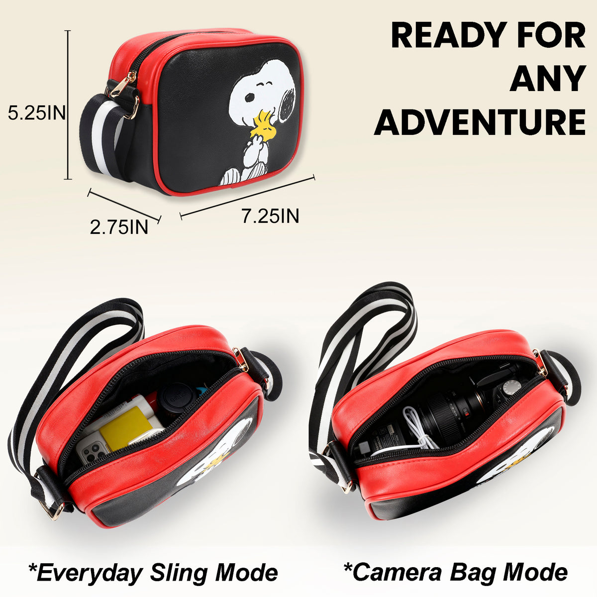 Peanuts Snoopy Woodstock Black PU Handbag for Women