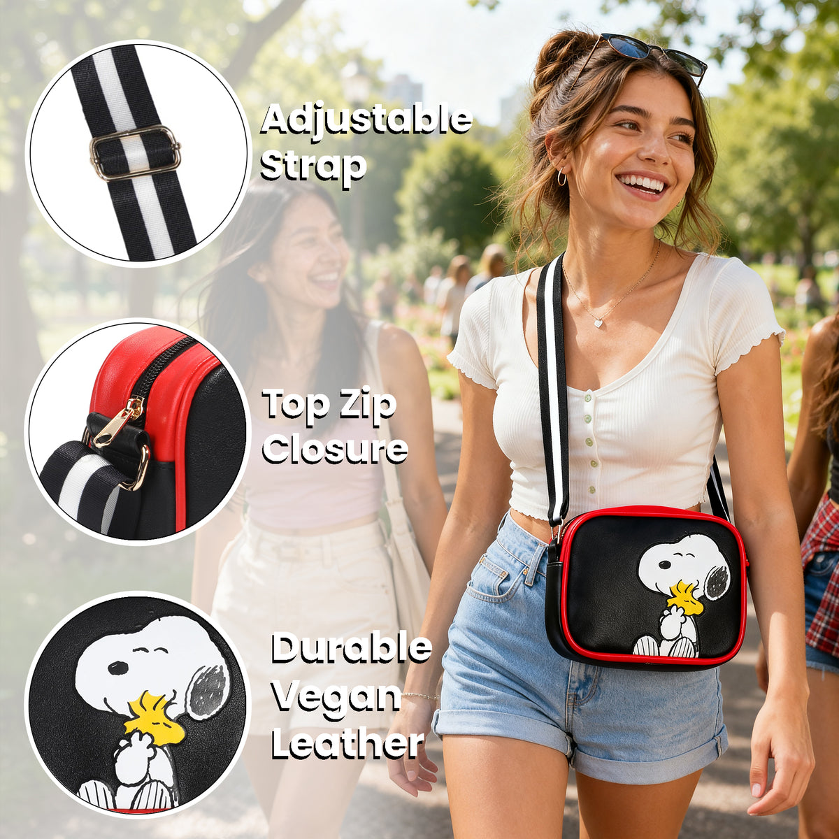 Peanuts Snoopy Woodstock Black PU Handbag for Women