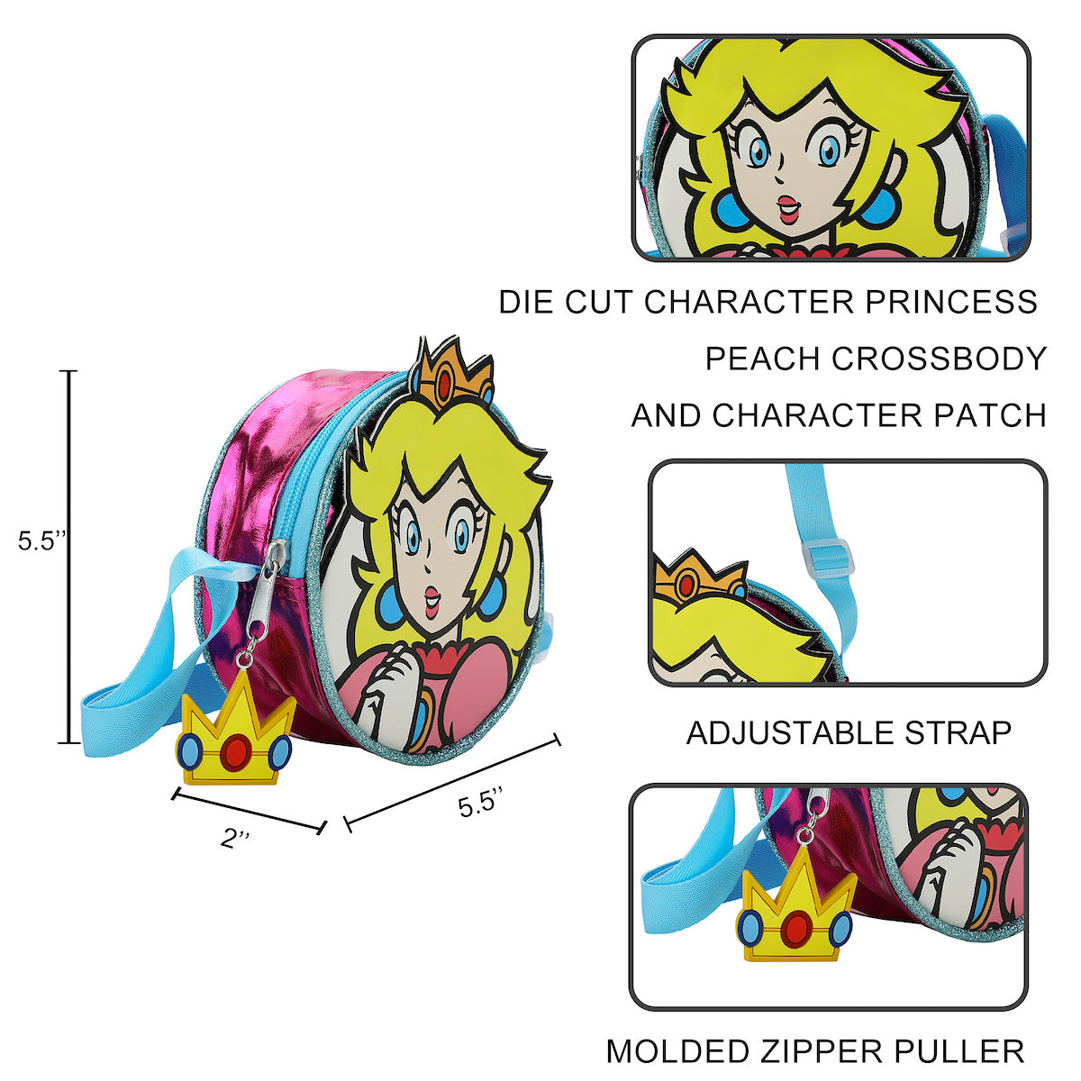 Super Mario Brothers Princess Peach 5.5" Crossbody Bag