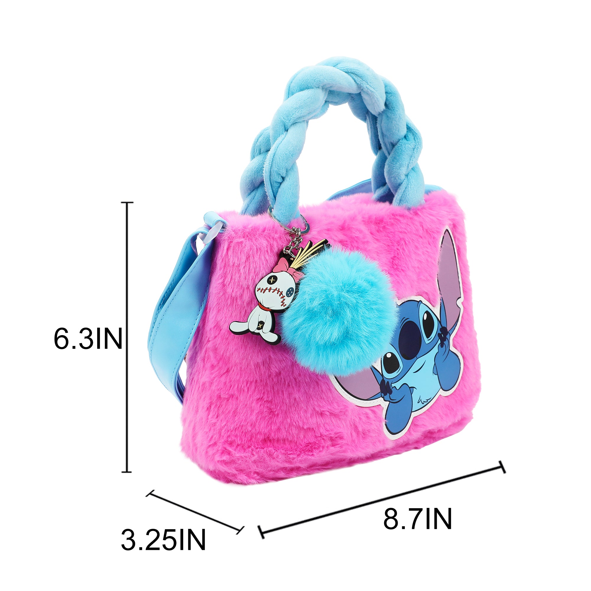 Disney Lilo & Stitch Character Applique Stitch Pink 6.3" Mini Faux Fur Tote