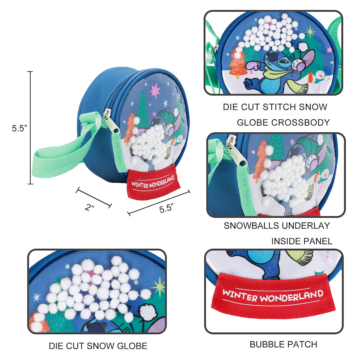 Disney's Stitch Snowglobe Winter Wonderland 5.5" Crossbody Bag