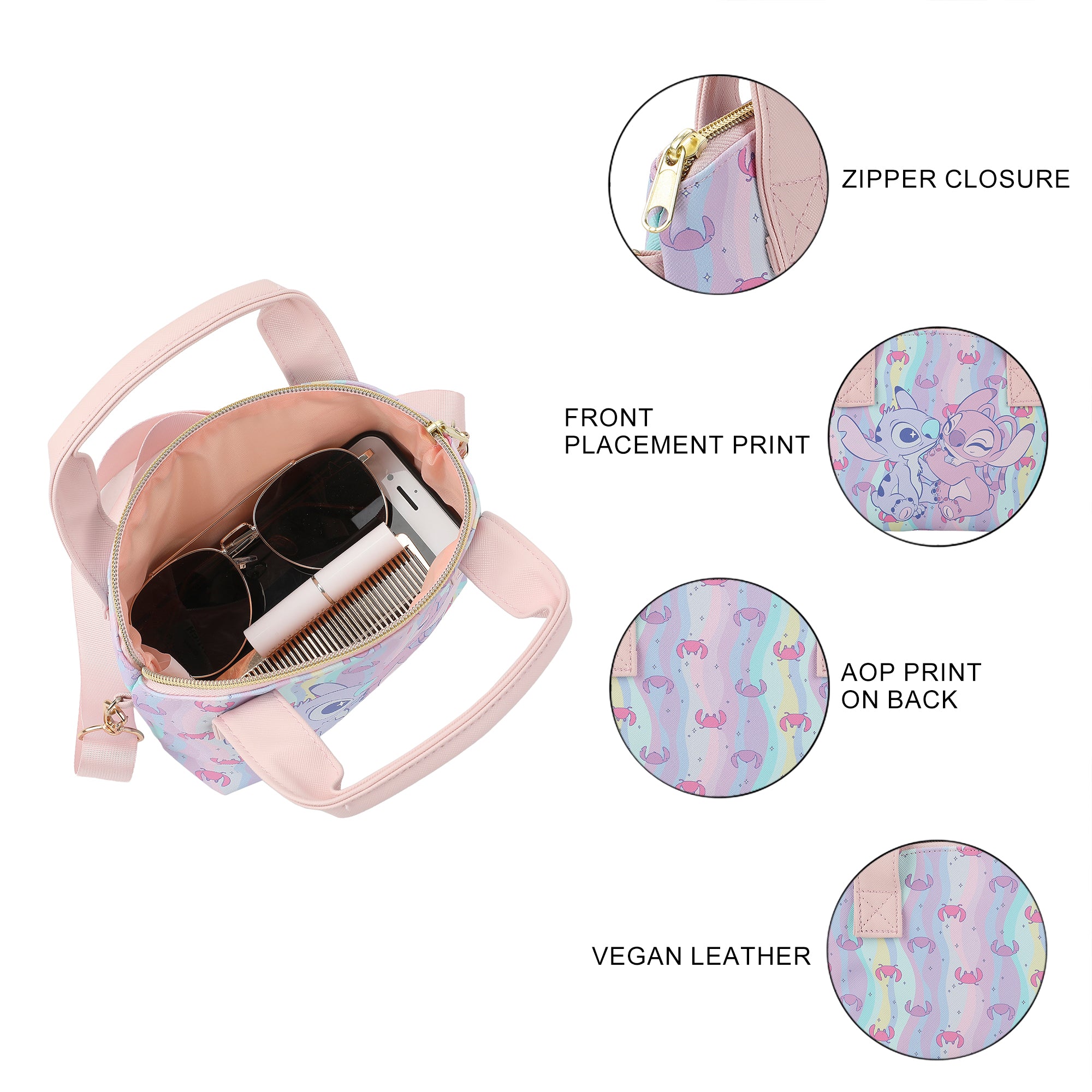 Disney Lilo & Stitch Angel & Stitch Hearts Pastel Striped 9.25" Mini PU Handbag