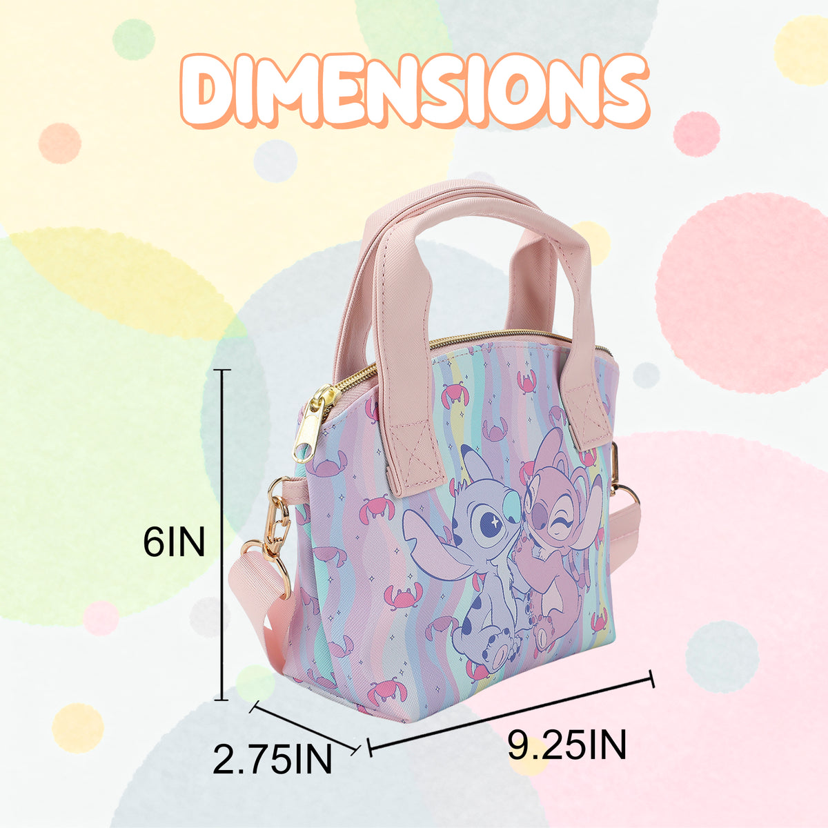 Disney Lilo & Stitch Angel & Stitch Hearts Pastel Striped 9.25" Mini PU Handbag